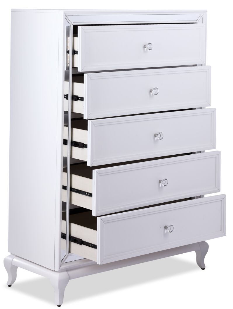 Arctic Ice 5-Drawer White Chest Dresser - Modern Bedroom Storage Organizer for Clothes, Linens & Accessories