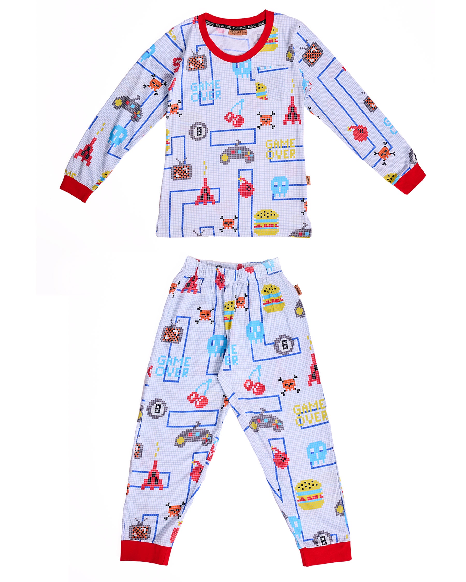 Gamer White Organic Cotton Long Sleeve Top & Pant Pajama Set - Soft & Comfortable Sleepwear for Men & Women - Perfect for Gaming Nights, Lounging & Relaxing at Home