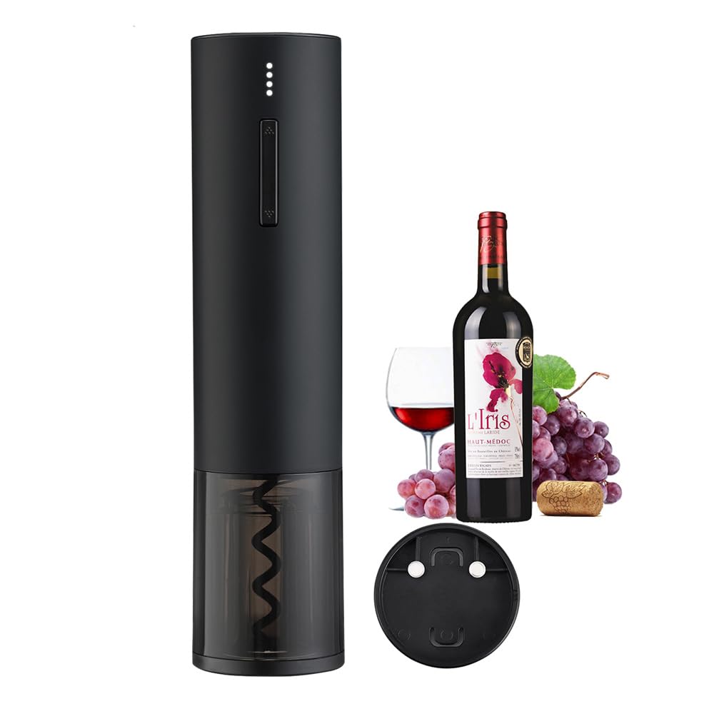 Stainless Steel Electric Wine Bottle Opener - Automatic Cordless USB Rechargeable Corkscrew for Easy Wine Cork Removal | Perfect for Home, Parties & Gifts (Black)