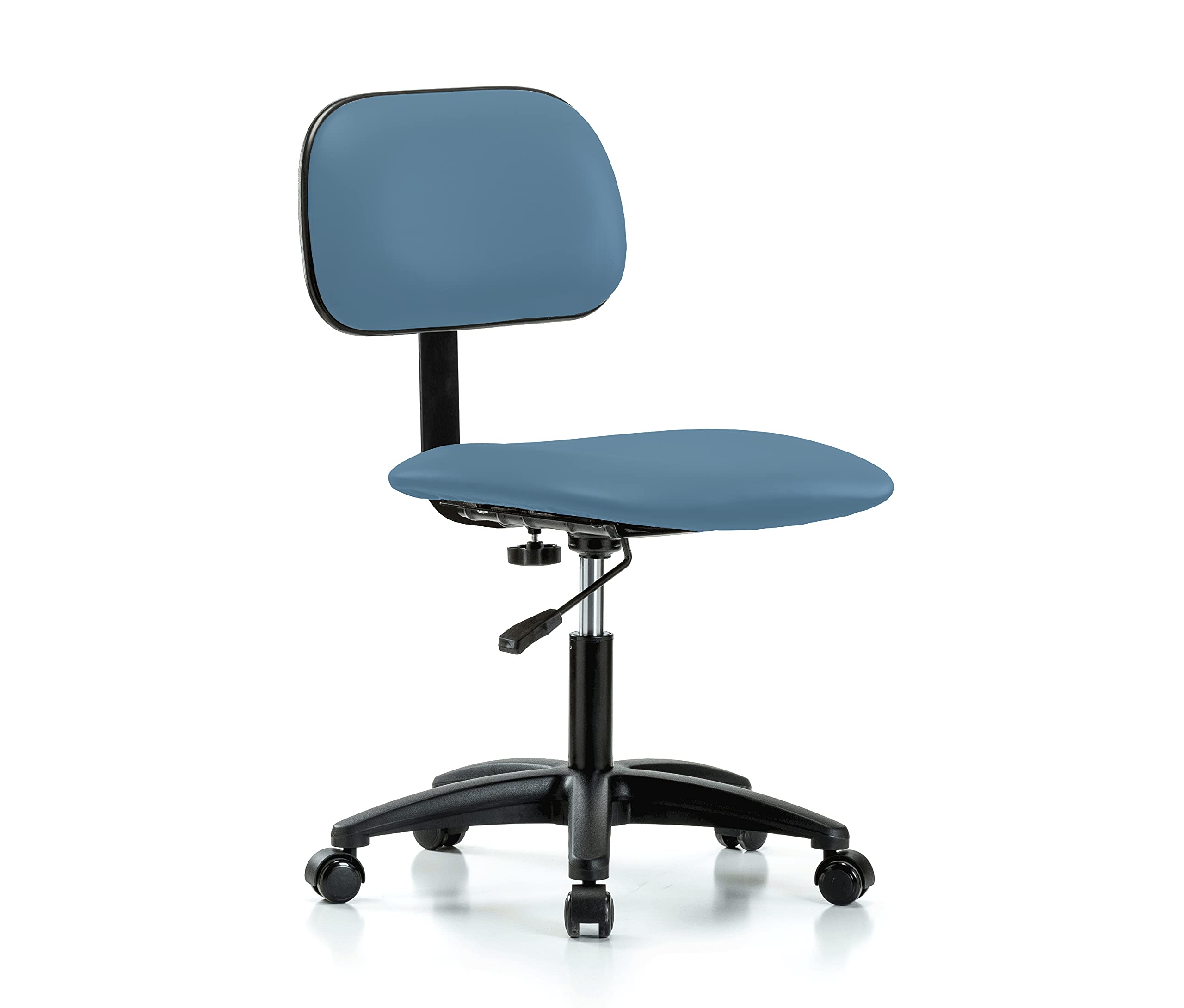 Adjustable Perch Rolling Lab Chair with Basic Backrest - Ergonomic Stool for Hardwood & Tile Floors, Desk Height, Colonial Blue Vinyl - Perfect for Laboratories, Classrooms & Home Office Workspaces