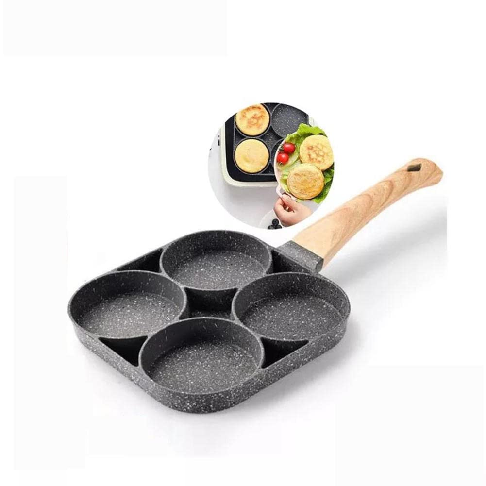 ACGrade 4-Hole Non-Stick Frying Pan - Thickened Omelet & Pancake Maker, Perfect for Steak, Eggs & Breakfast - Compatible with Gas Stove, Induction Cooker & Electric Ceramic Stove - Ideal for Home Kitchen, Camping & Quick Morning Meals