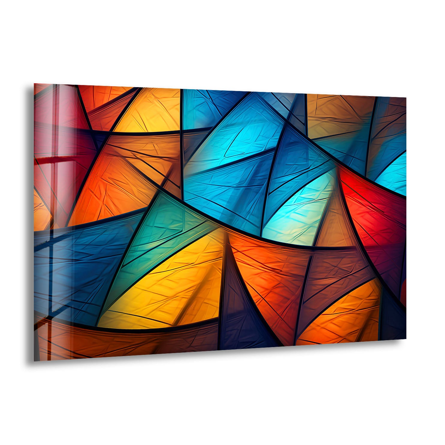 Modern Abstract Geometric Glass Wall Art - Vibrant Triangle Pattern Home Decor for Living Room, Bedroom & Office | Unique Handmade Wall Hanging