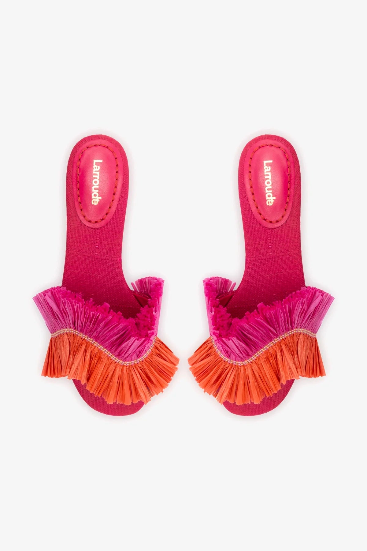 Ivy Fringe Flat Sandals in Pink and Orange Raffia - Comfortable Summer Beach Shoes for Women | Perfect for Vacation, Weddings, and Outdoor Parties