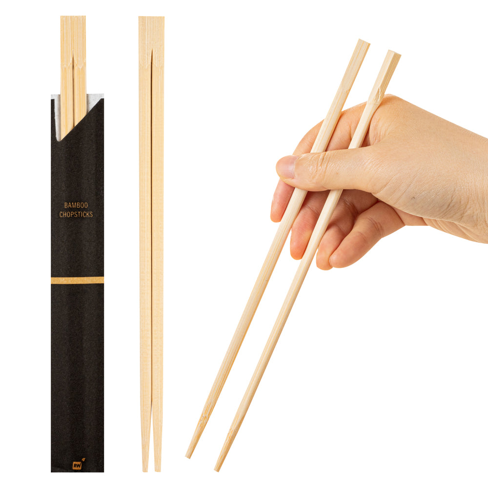 Natural Bamboo Twin Chopsticks with Paper Sleeve - 100 Count Box - Eco-Friendly Disposable Chopsticks for Sushi, Asian Cuisine & Takeout Meals