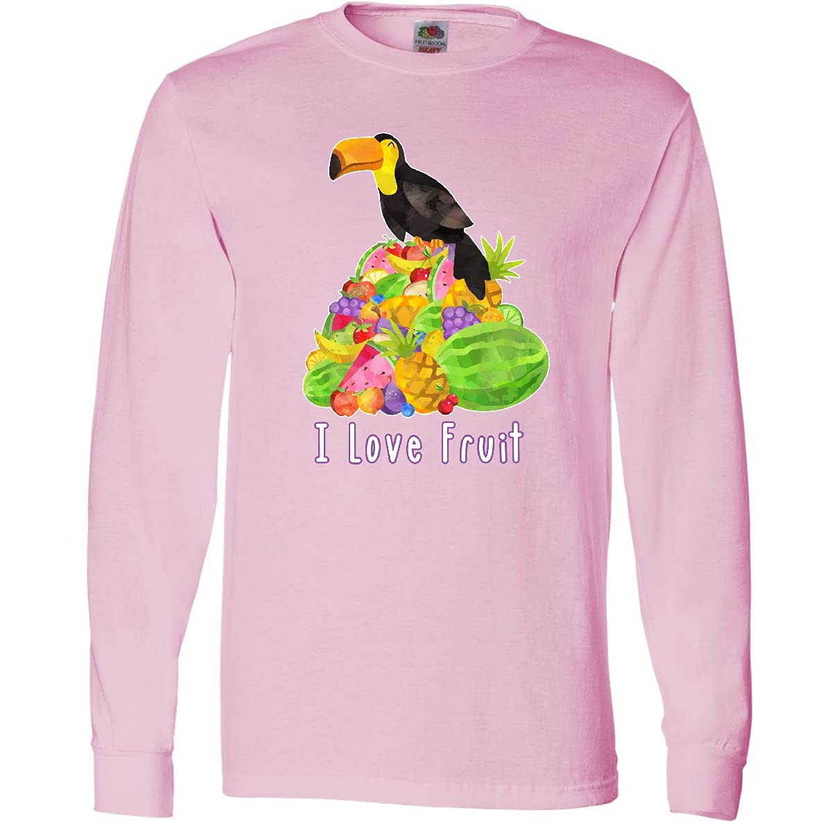 Inktastic I Love Fruit Toucan Long Sleeve T-Shirt for Women | Cute Tropical Bird Graphic Tee | Casual Wear, Vacation Outfit, Gift Idea