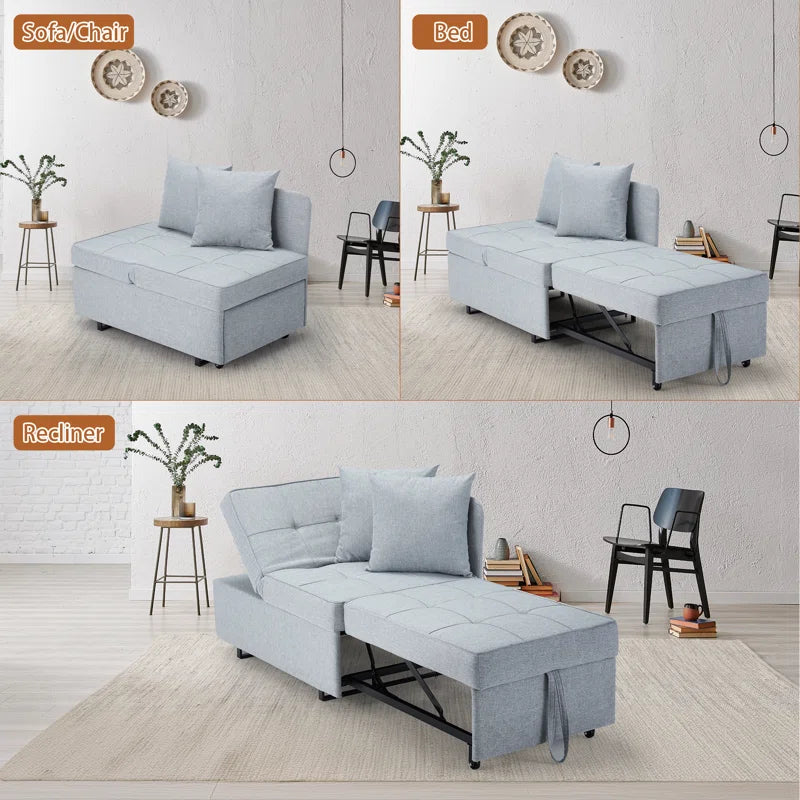 EROMMY 3-in-1 Convertible Sleeper Sofa Chair Bed - 5-Position Adjustable Backrest, Foldable Guest Bed with Premium Faux Linen Fabric in Light Gray - Perfect for Small Spaces, Living Rooms & Apartments
