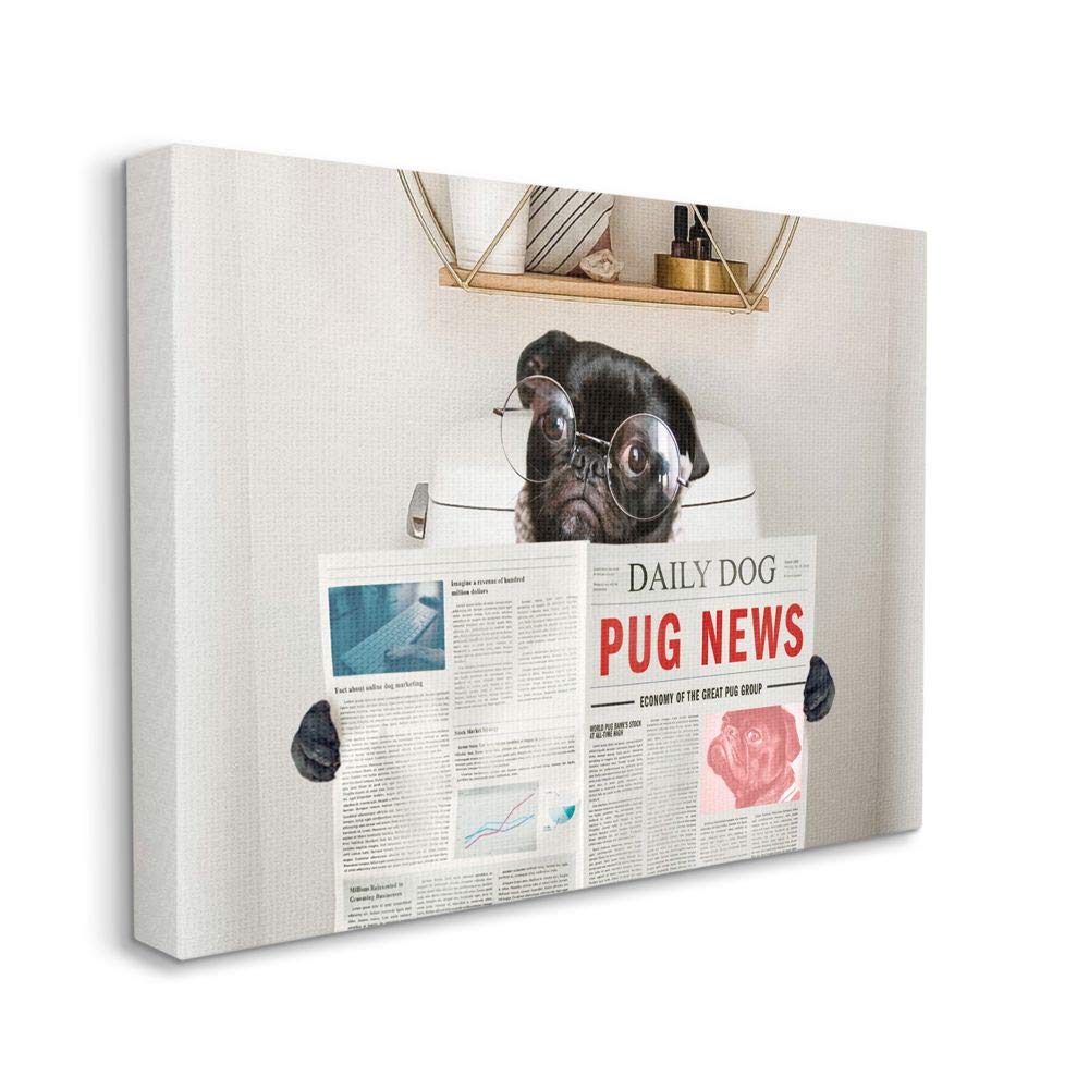 Stupell Industries Pug Dog Humor Wall Art - 36x48 Canvas Bathroom Decor, Designed by Ziwei Li | Funny Toilet Sign for Pet Lovers & Unique Home Decor