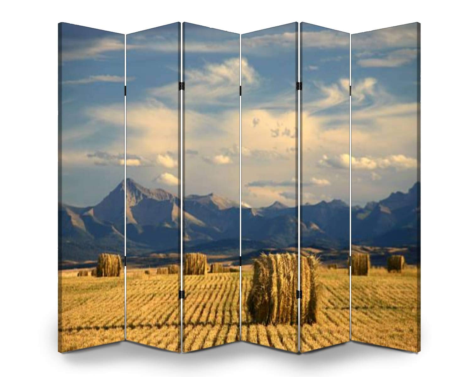 Wooden Room Divider with Alberta Scenic Agriculture & Harvest Theme - 6-Panel Folding Privacy Screen, Dual-Sided Canvas Partition for Home Office, Bedroom, and Indoor Display Shelves | Perfect for Space Separation and Decorative Wall Art