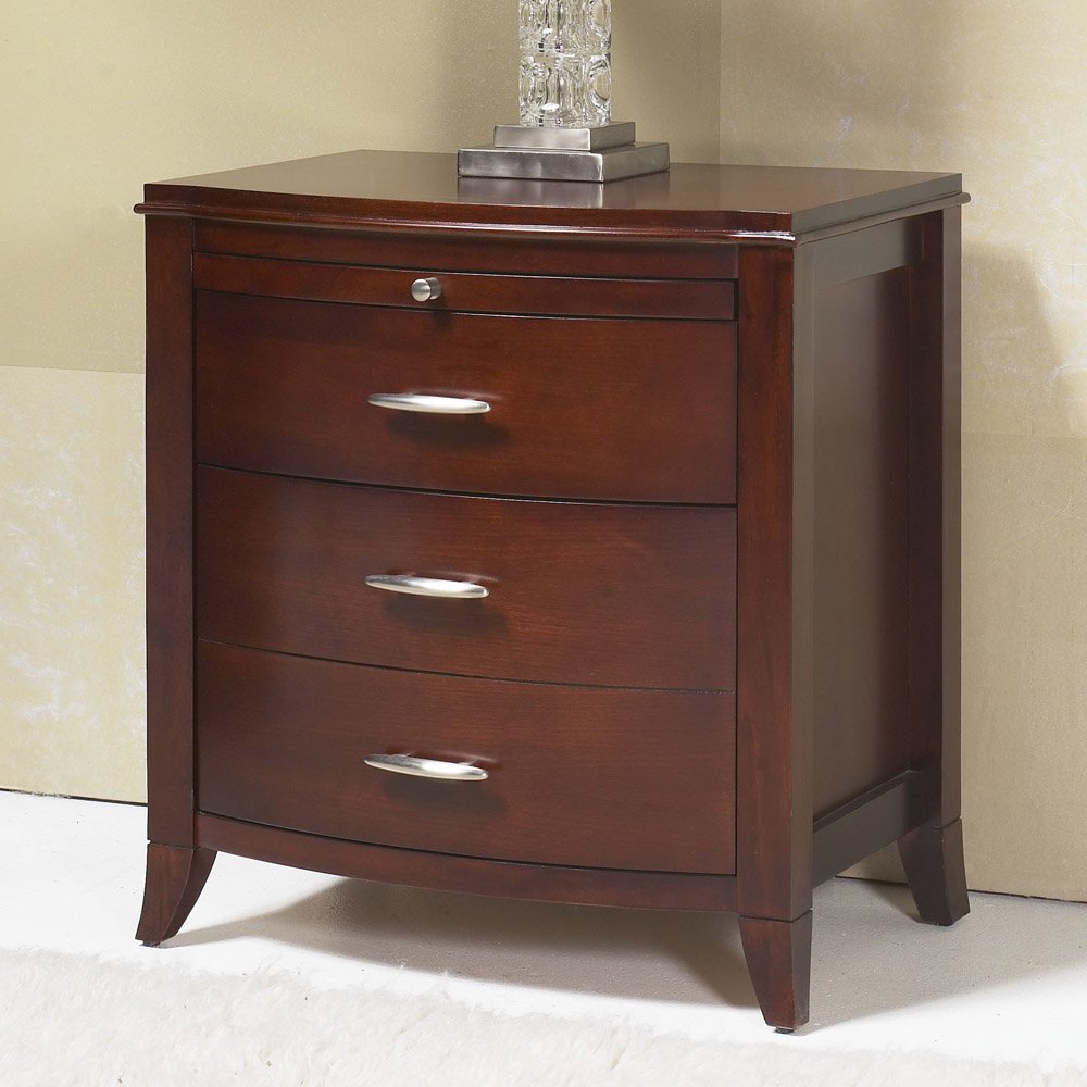 Modus Furniture Solid Wood Nightstand with 3 Drawers - Brighton Collection in Cinnamon Finish | Bedroom Side Table for Storage and Decor