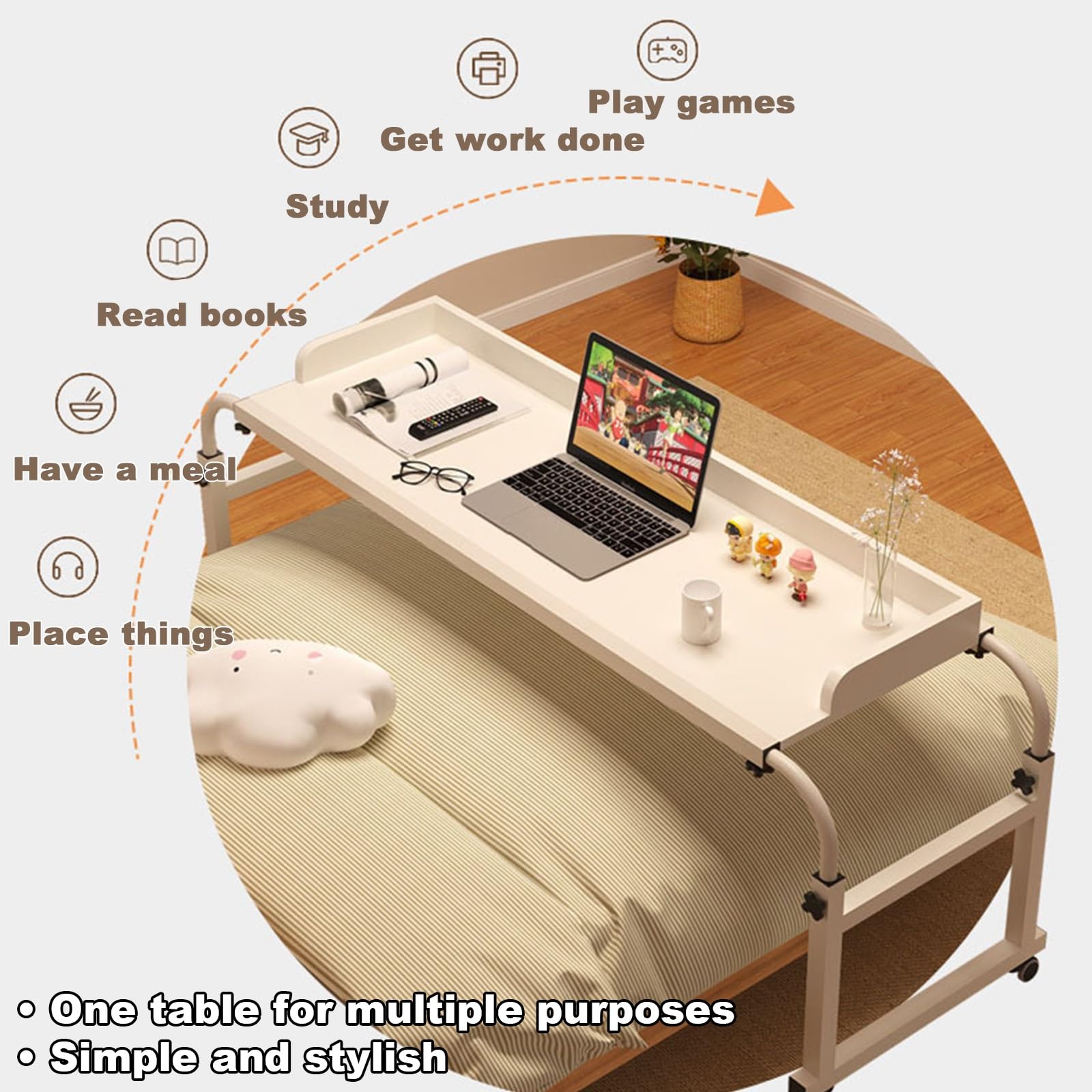 Adjustable Overbed Table with Wheels - Height & Width Adjustable Laptop Desk, Rolling Medical Table for Mobility, Standing Workstation & Food Tray - Perfect for Home, Hospital & Office Use
