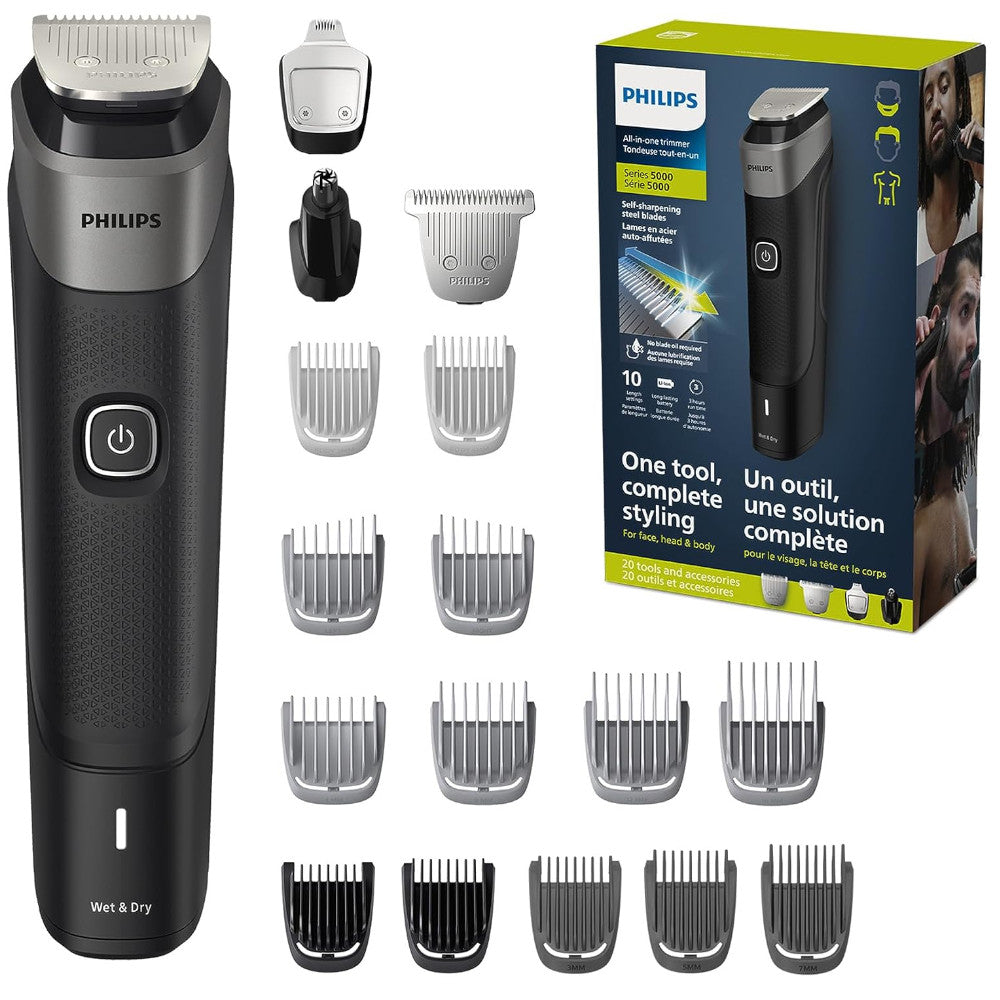 PHILIPS MG5910/28 All-in-One Trimmer & Multigroom Series 5000 for Men - 18-in-1 Beard, Hair & Body Grooming Kit with 8 Attachments - Perfect for Travel, Home & Professional Use