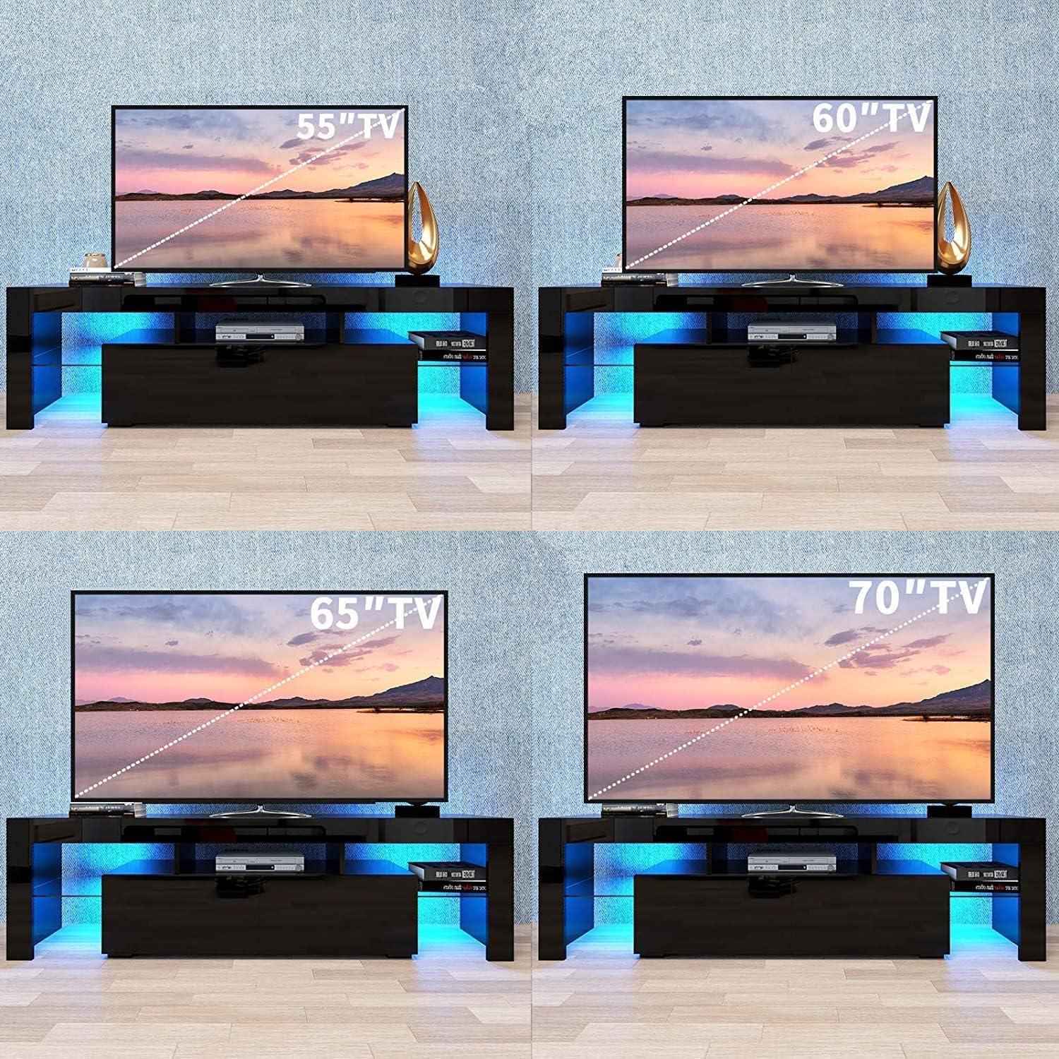 Goujxcy TV Stand Entertainment Center with 20 LED Color Changing Lights - Modern Living Room TV Console Table & Storage Cabinet for 65 Inch TVs (Black) - Perfect for Home Theater Setup & Living Room Organization