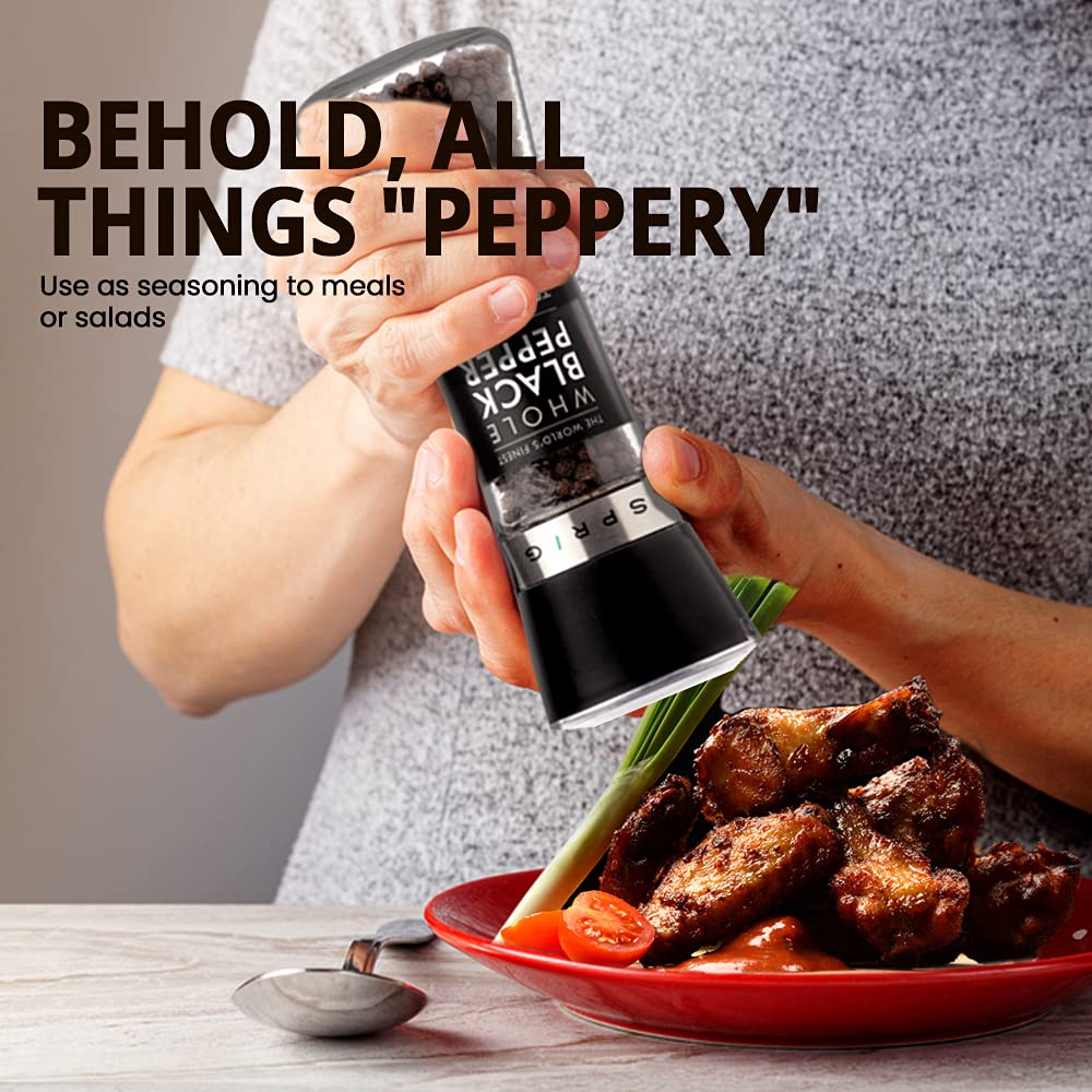 Premium Sprig Gourmet Six Pepper Medley - Rainbow Peppercorn Blend (Black, White, Pink, Green, Sichuan, Cubeb) | Whole Dried Peppercorns with Glass Grinder Bottle | Adjustable Coarseness | 85g | Perfect for Steak, Pasta & Gourmet Cooking