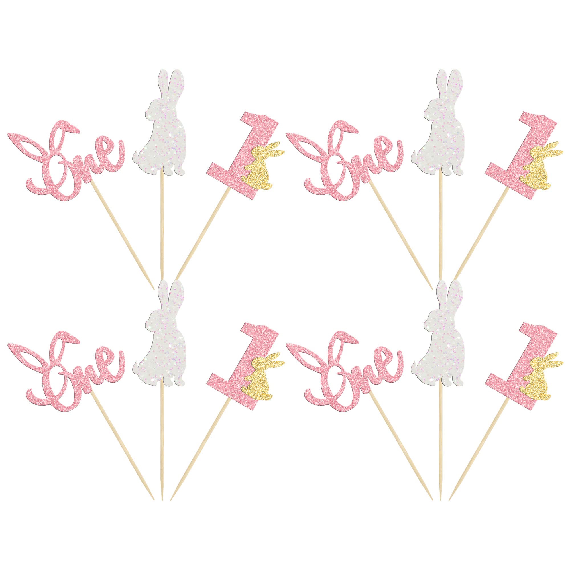 24Pcs Pink Glitter Easter Bunny Cupcake Toppers - Some Bunny is One Birthday Party Decorations for Easter, Spring & First Birthday Themes - Perfect for Girl's Birthday Cakes, Baby Showers & Easter Celebrations