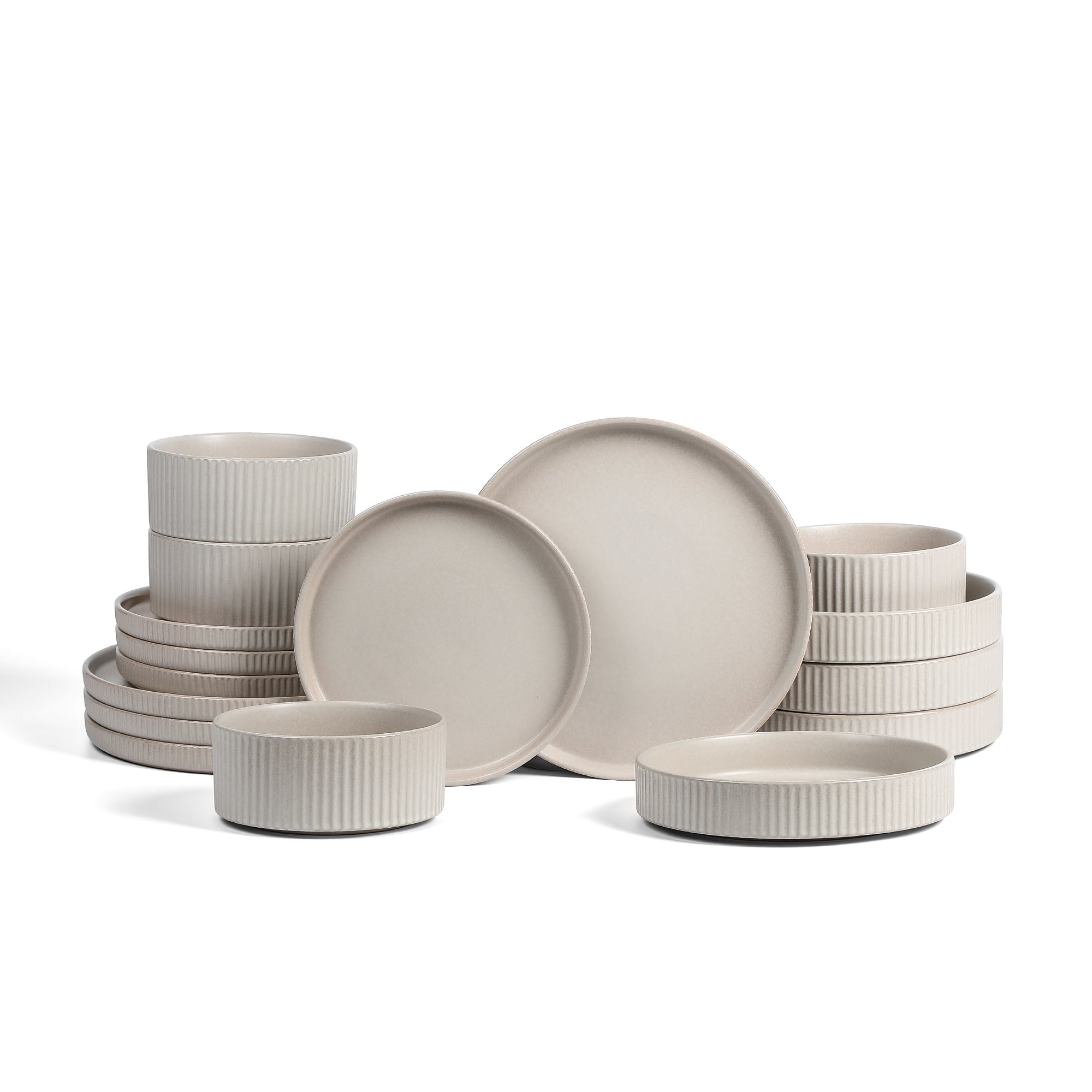 Haven Stoneware Dinnerware Set - 16-Piece Beige Ceramic Plates & Bowls for Everyday Dining, Family Meals & Entertaining Guests