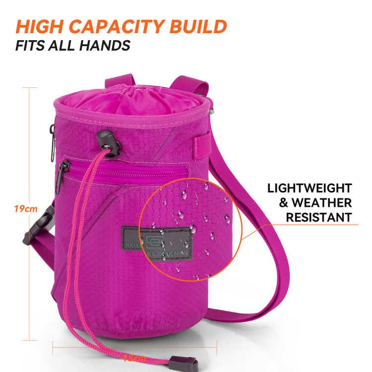 Premium Rock Climbing Chalk Bag with 2 Large Zippered Pockets - Durable Bouldering Chalk Bucket for Indoor & Outdoor Climbing Gyms
