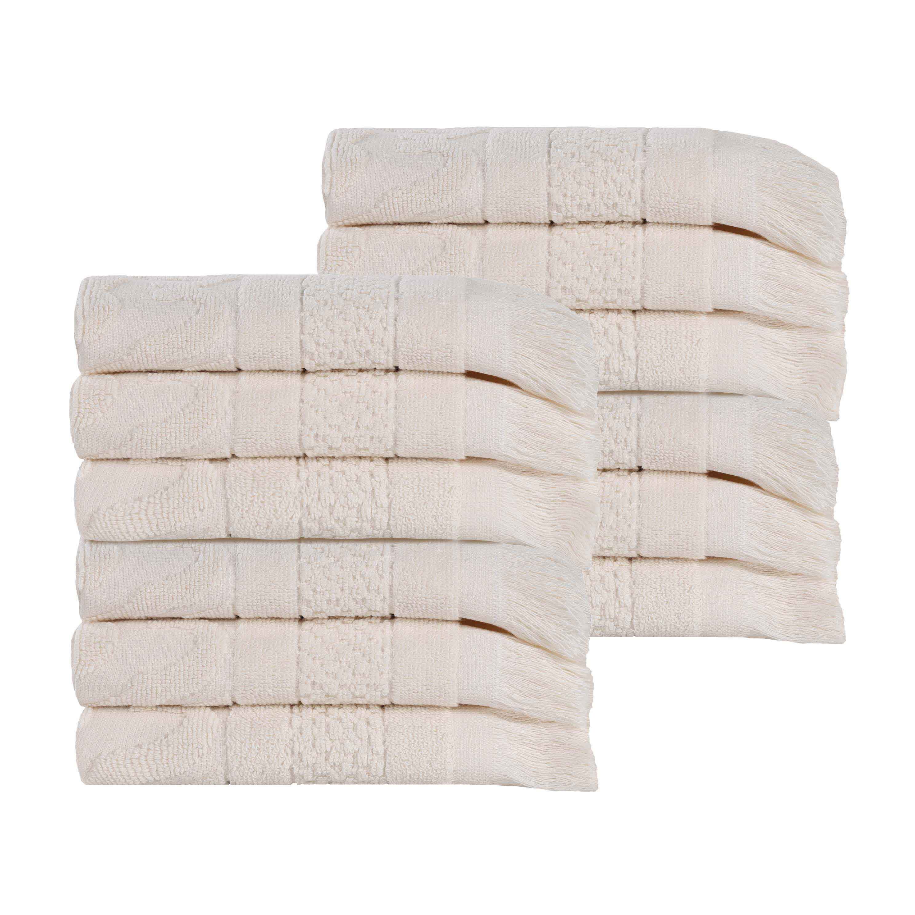 Premium Rolla Cotton Geometric Jacquard Plush Face Towel Washcloth Set - 12 Pack | Soft & Absorbent Bath Towels for Spa, Baby Care & Gentle Facial Cleansing
