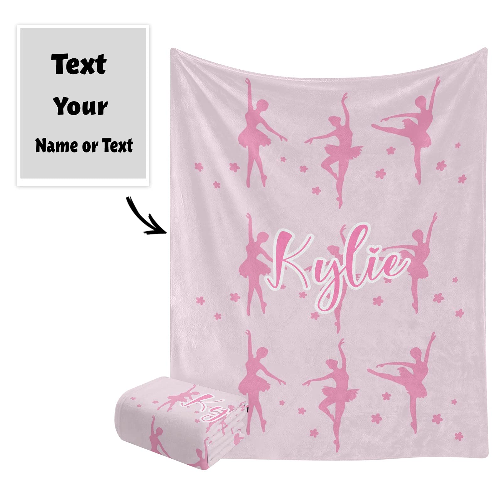 Personalized Rose Red Ballet Dance Fleece Blanket with Custom Name - 60x80 Inch Soft Throw Blanket for Sofa, Bed, Wedding Gifts - Perfect for Dance Studios, Cozy Home Decor & Thoughtful Presents