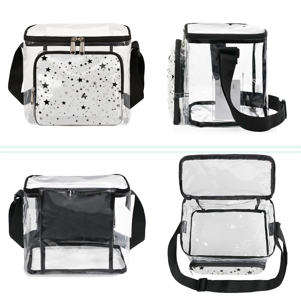 GzLeyigou Clear Transparent Tote Bag with Silver Stars - Shining Shoulder Crossbody Purse for Women | Perfect for Concerts, Stadium Events, Travel, Picnic & Outdoor Activities | Stadium Approved Lunch Bag