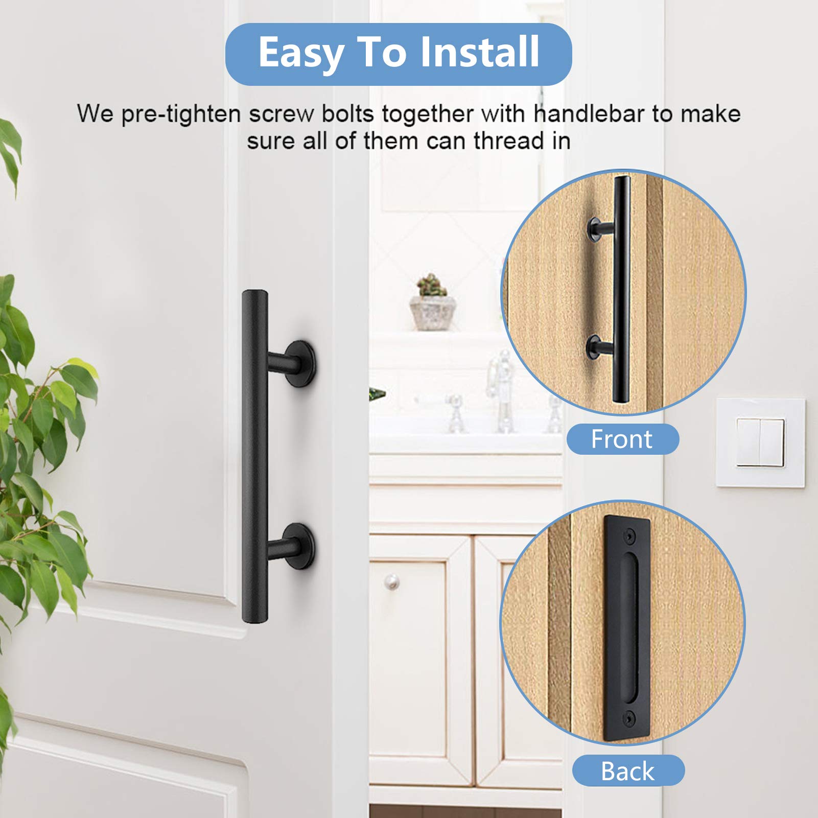 Premium Black Carbon Steel Sliding Barn Door Handle - Heavy Duty 11.88
