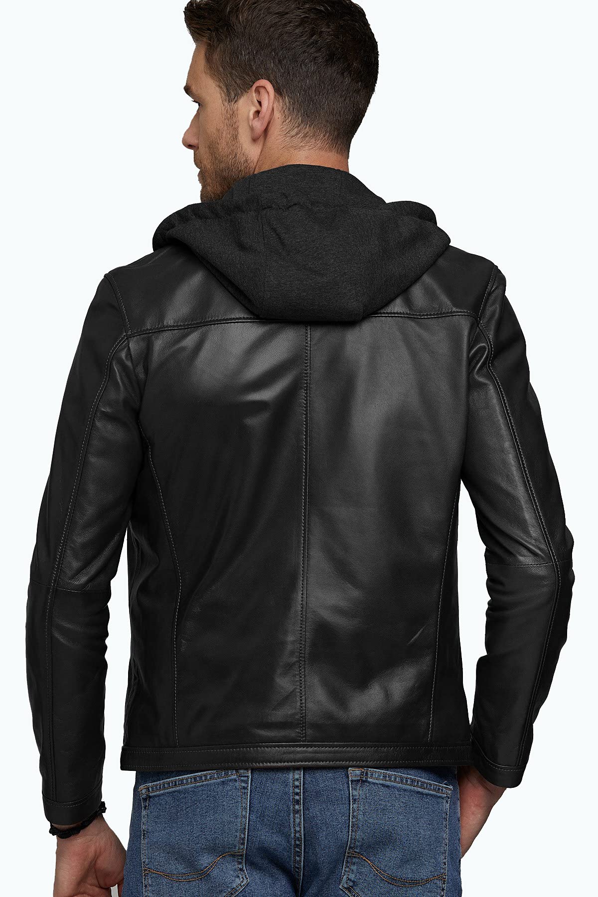 Premium Genuine Leather Jacket for Men with Hood - Lightweight Motorcycle Bomber Jacket in Black & Brown | Casual Wear, Biker Style & Outdoor Adventure