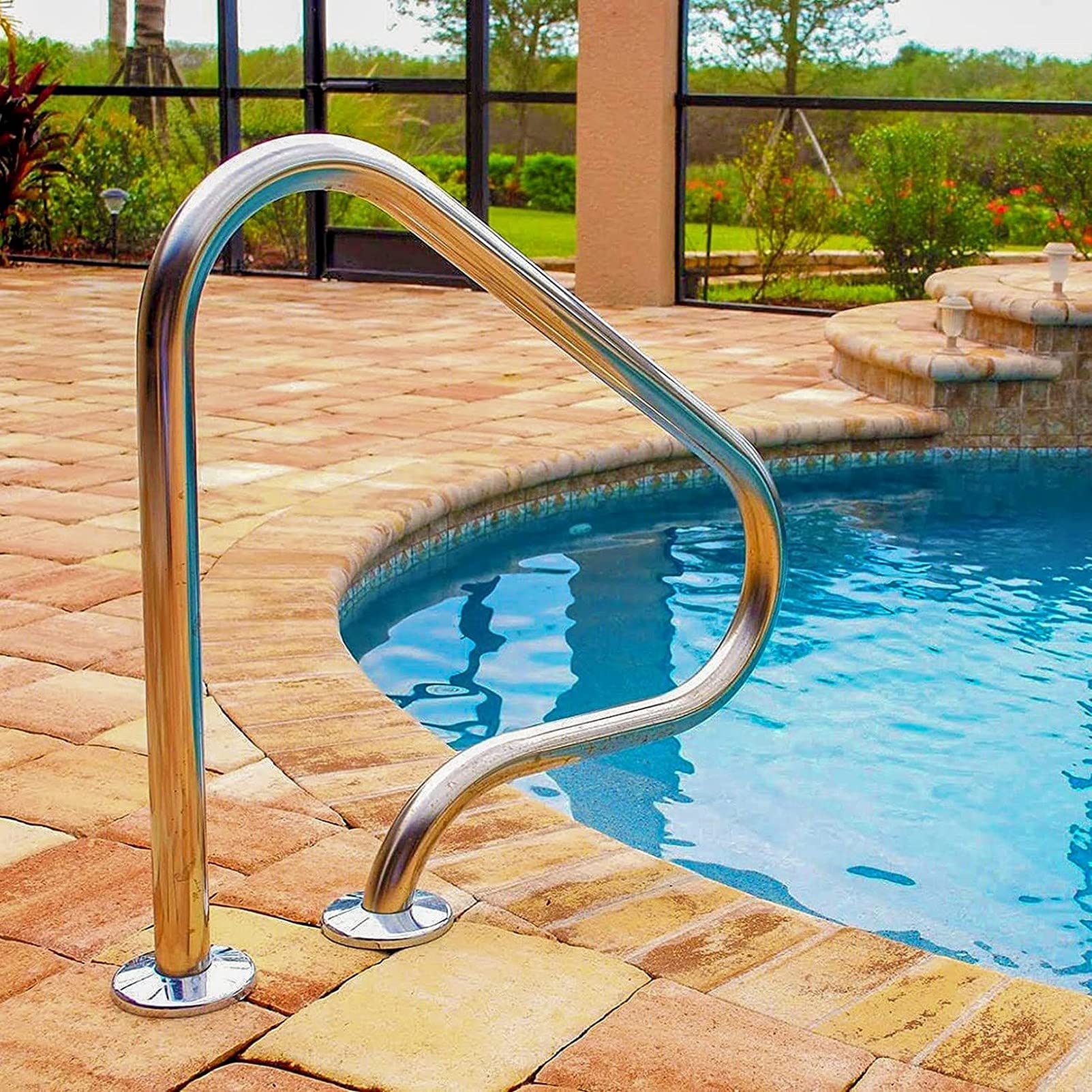 Stainless Steel Pool Hand Rail for Inground Swimming Pools | 80x80x27cm Universal Size | Easy to Install Swimming Pool Safety Handrail | Perfect for Elderly & Kids Pool Safety | Non-Slip Grip for Wet Conditions