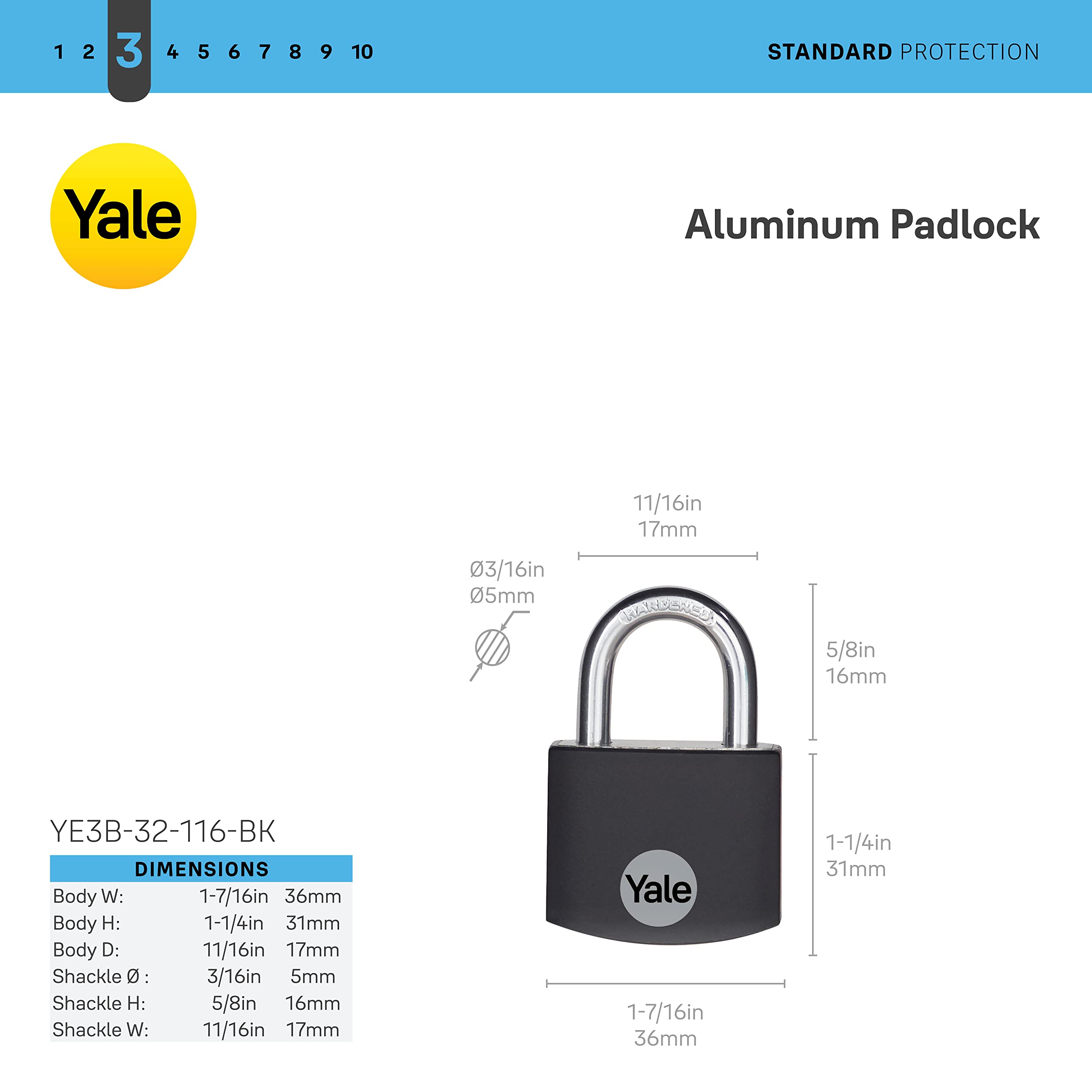 Yale Small Covered Aluminum Padlock with 3 Keyed Alike Keys - 2 Pack for Gym Lockers, School Lockers, Luggage, Travel Bags, Storage Cases & Toolboxes - Durable & Secure Lock for Home, Office & Outdoor Use