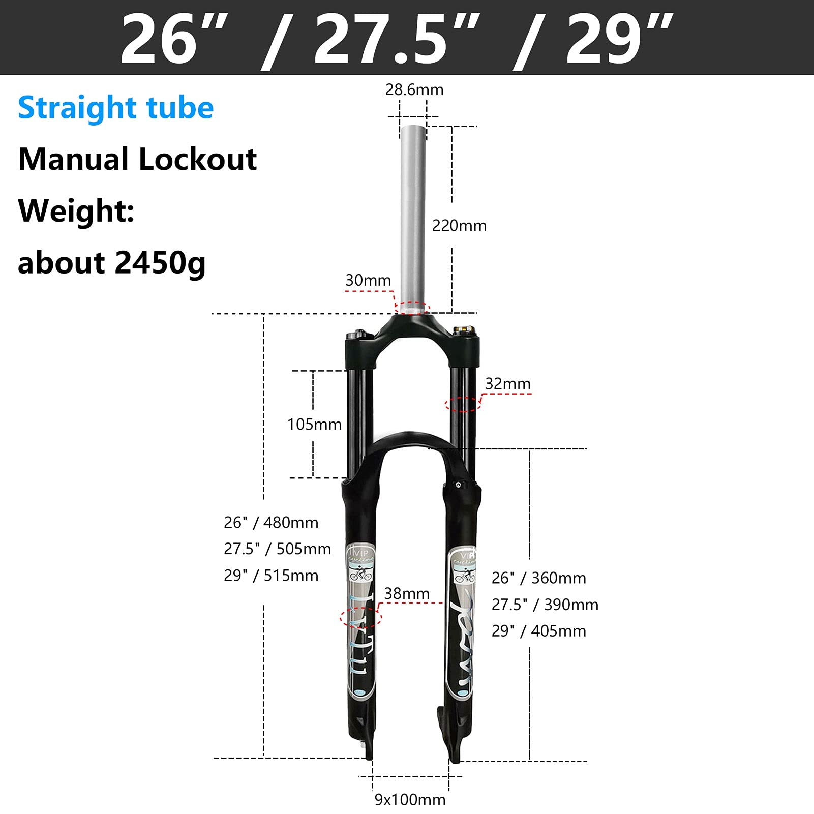 Mountain Bike Suspension Fork - 26/27.5/29 Inch Mechanical & Hydraulic Spring Front Fork with Manual Lock, 9mm QR Disc Brake - Ideal for Trail Riding, Cross-Country & All-Mountain Biking (Mechanical Fork, 27.5 inch)