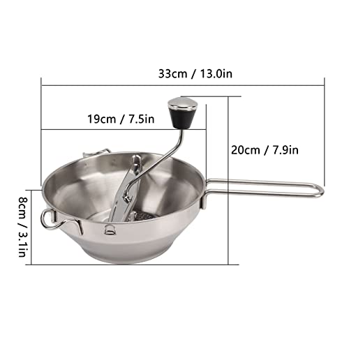 Stainless Steel Manual Food Mill with 3 Interchangeable Grinding Plates - Anti-Slip Handle & Soft Grip for Easy Pureeing - Perfect for Mashed Potatoes, Baby Food, Sauces & More - Ideal for Home Cooking, Meal Prep & Healthy Eating