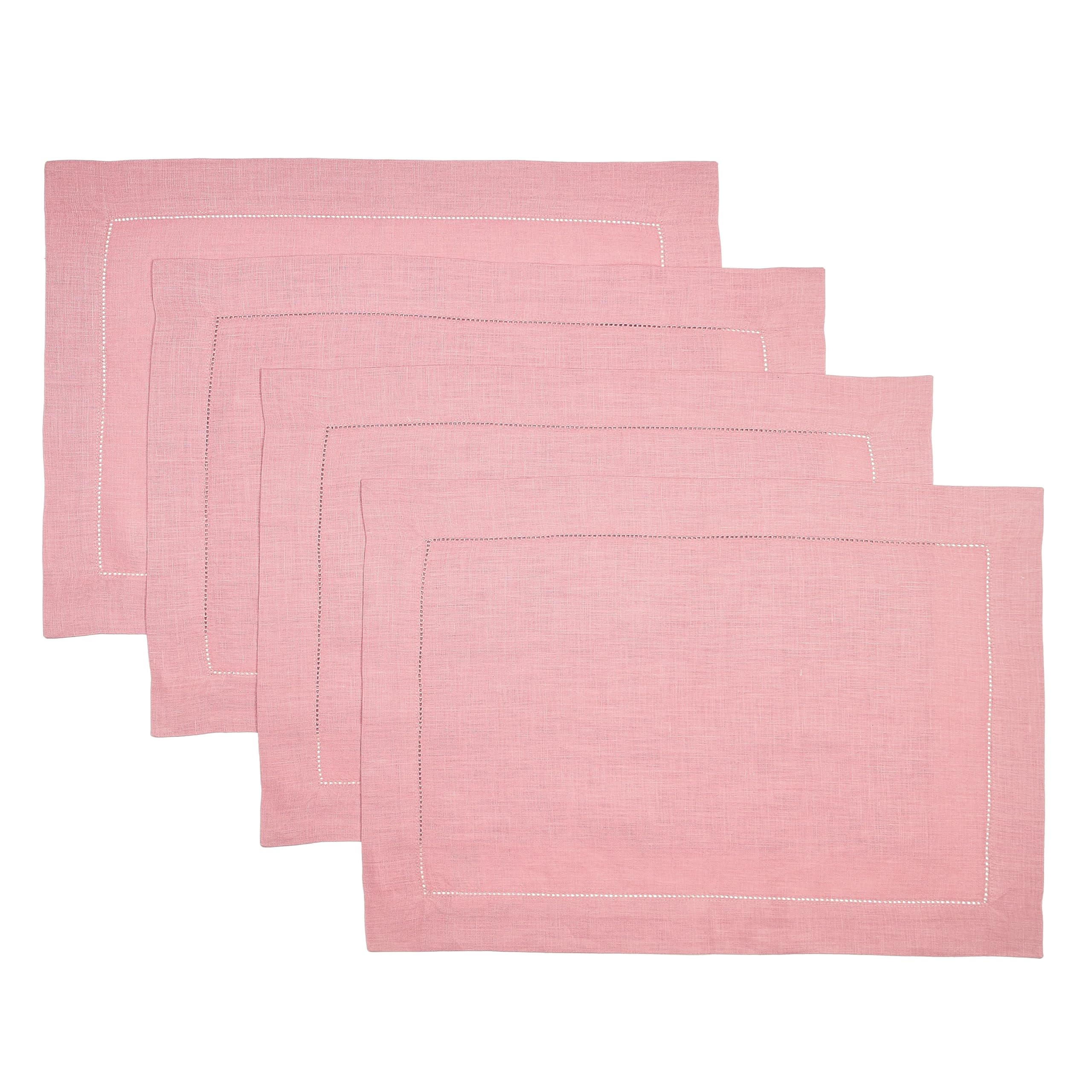 D'Moksha Homes 100% Pure Linen Placemats Set of 4 - 14x19 Inch Dusty Pink Table Mats with Classic Hemstitch, Washable & Durable - Perfect for Easter, Spring Dining, Wedding Decor, and Everyday Table Setting