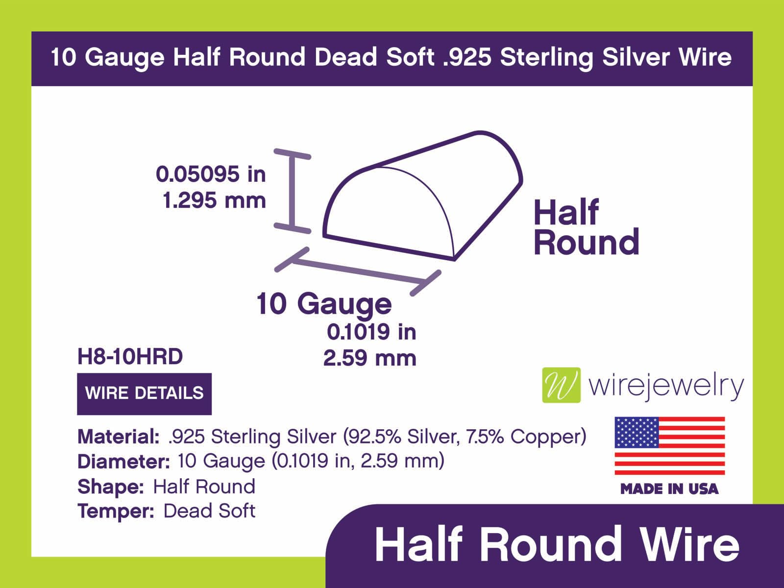 10 Gauge Half Round Dead Soft .925 Sterling Silver Wire - 5FT for Jewelry Making, DIY Crafts, and Wire Wrapping Projects