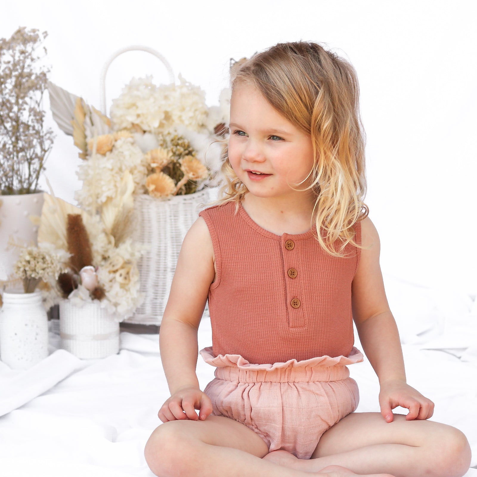 Alfie Waffle Romper for Baby Boys & Girls - Soft Cotton Jumpsuit with Snap Buttons | Clay Color | Perfect for Playdates, Photoshoots & Everyday Wear