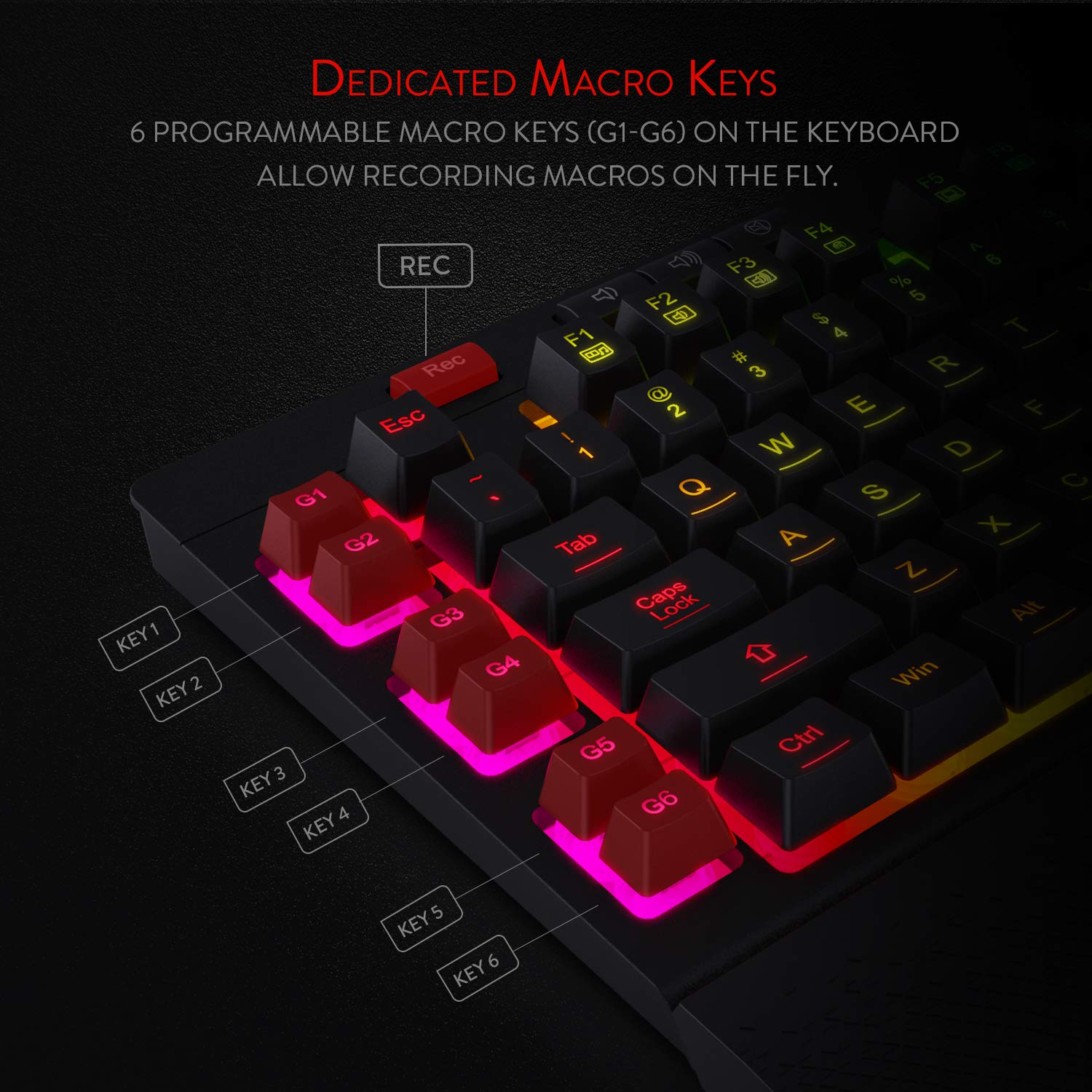 Redragon K512 Shiva RGB Backlit Membrane Gaming Keyboard - Quiet Mechanical Feel, 6 On-Board Macro Keys, Dedicated Media Controls, Detachable Wrist Rest | Perfect for PC Gaming, Office Work & Typing | Black