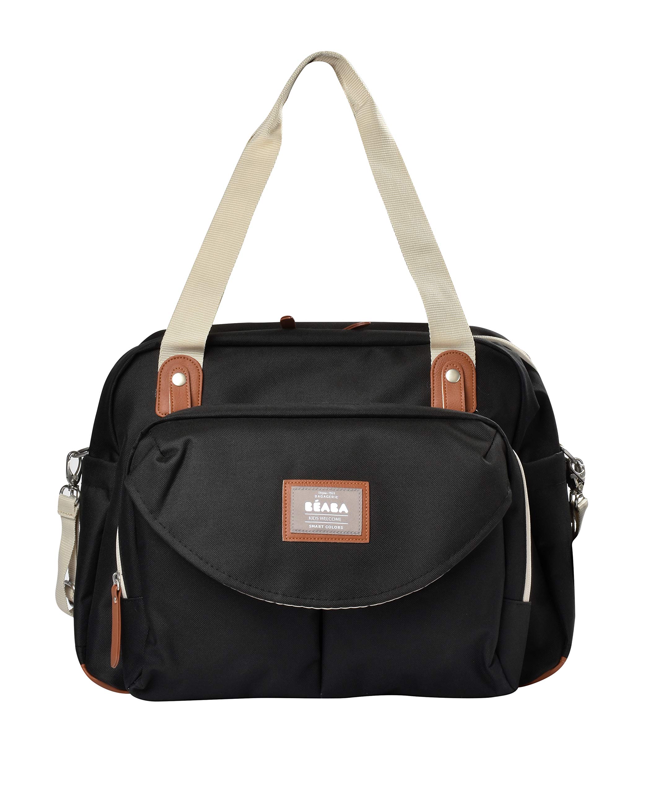 BEABA Geneva Multifunctional Baby Diaper Bag with Removable Stroller Strap, Changing Pad & Insulated Pouch - Perfect for Travel, Daycare & On-the-Go Parents (Black)