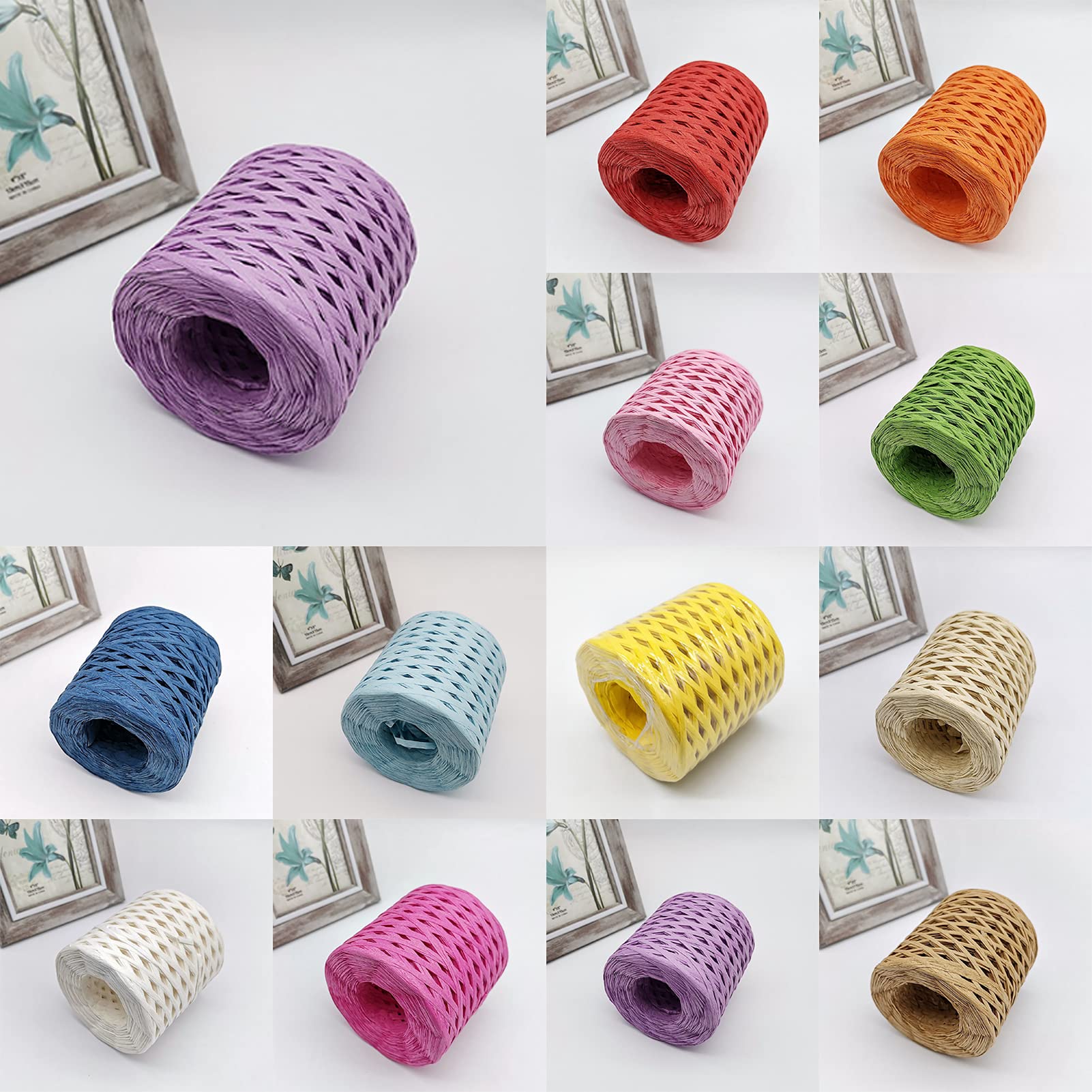 Natural Raffia Yarn Roll - Decorative Gift Wrapping Ribbon, Straw Packaging Paper Twine for DIY Crafts, Gift Boxes & Party Decor (Khaki) - Perfect for Rustic Weddings, Handmade Cards & Eco-Friendly Packaging