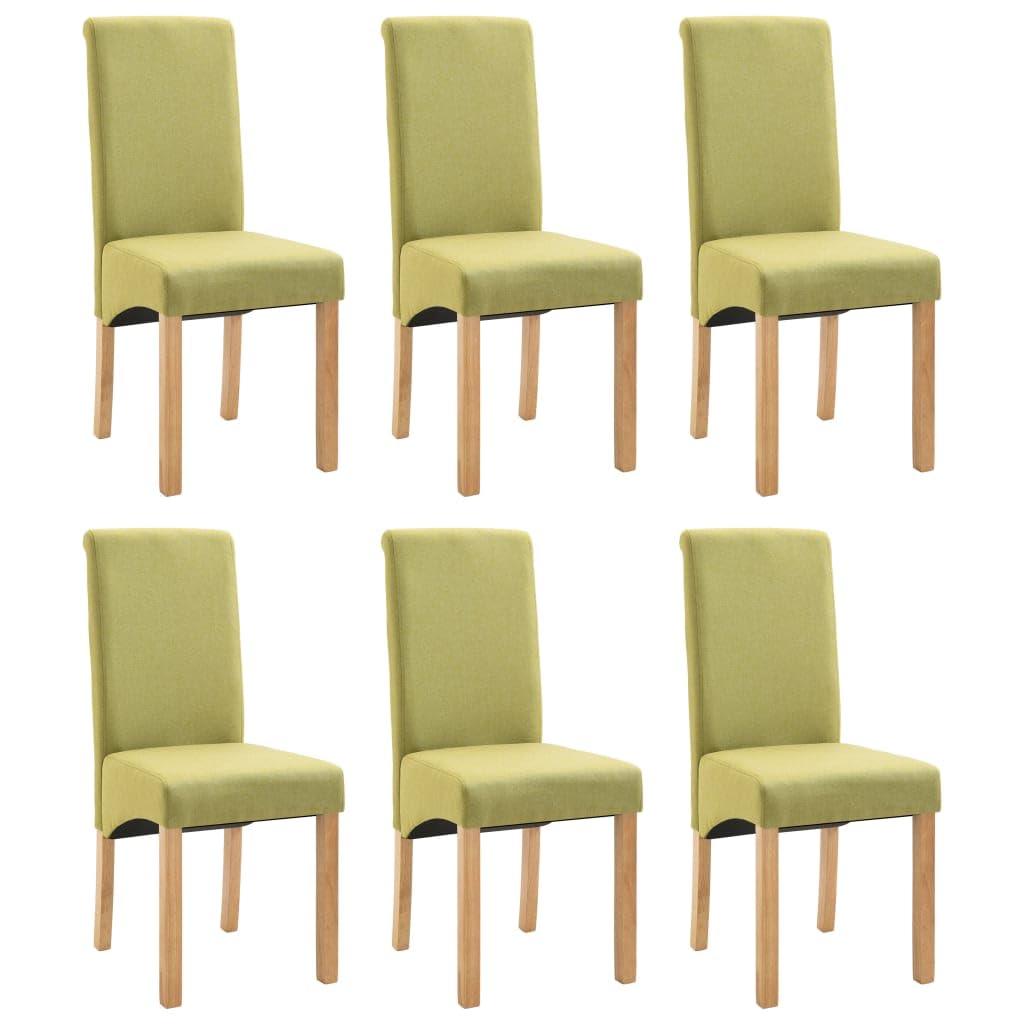 vidaXL 6-Piece Green Fabric Dining Chair Set - Comfortable Wooden Frame Chairs with Padded Seat & Backrest - Perfect for Dining Room, Kitchen, and Home Decor