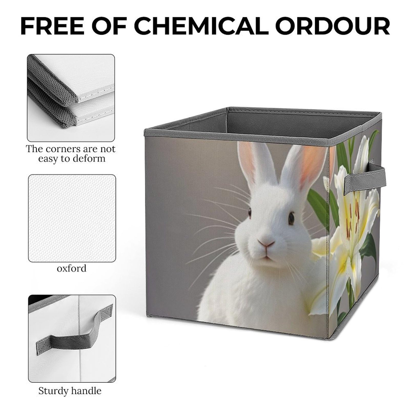 White Rabbit and Lilies Collapsible Storage Bin - 10.6