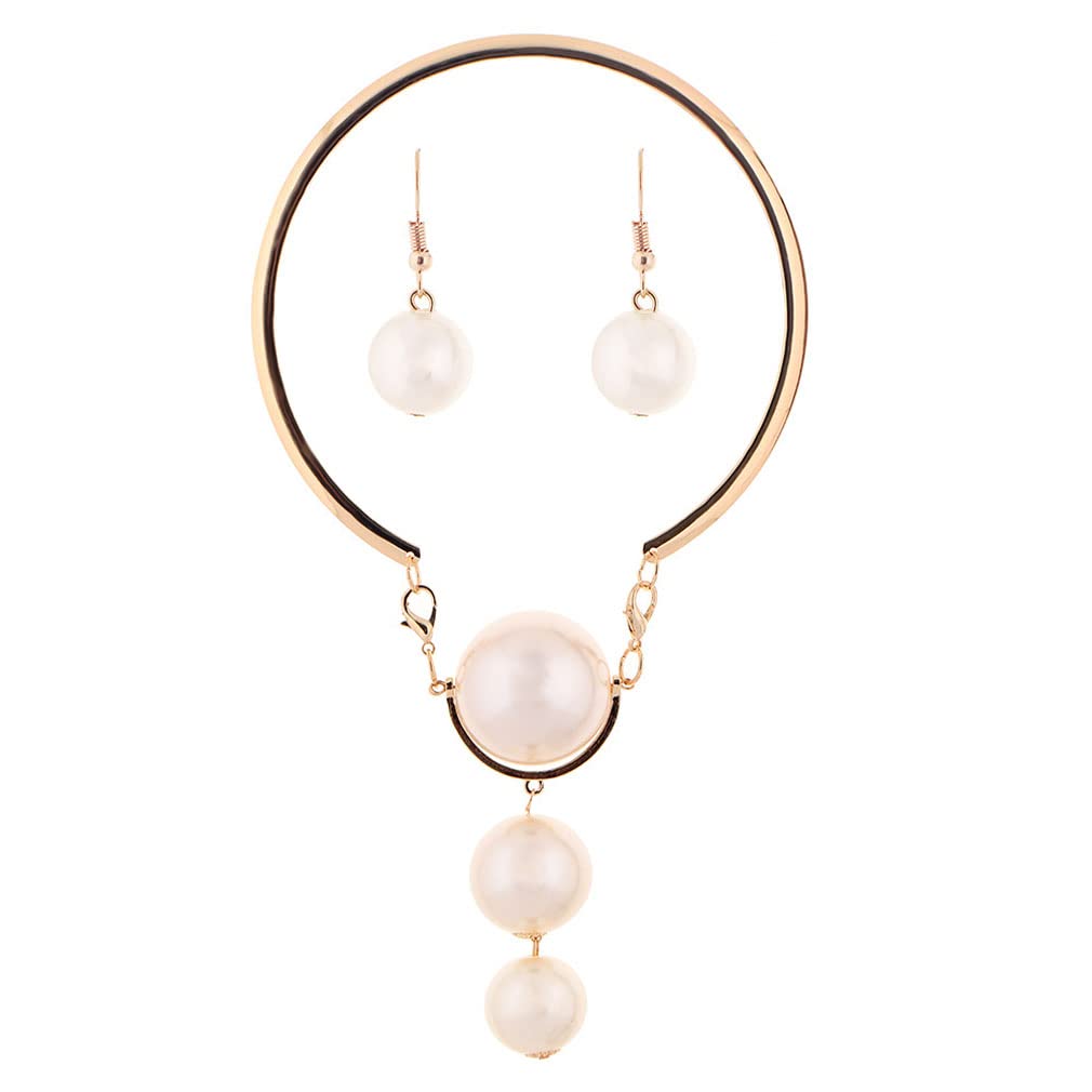 Elegant Freshwater Pearl Necklace and Earrings Set for Women - Chunky Retro Clavicle Jewelry - Perfect for Weddings, Parties, and Special Occasions