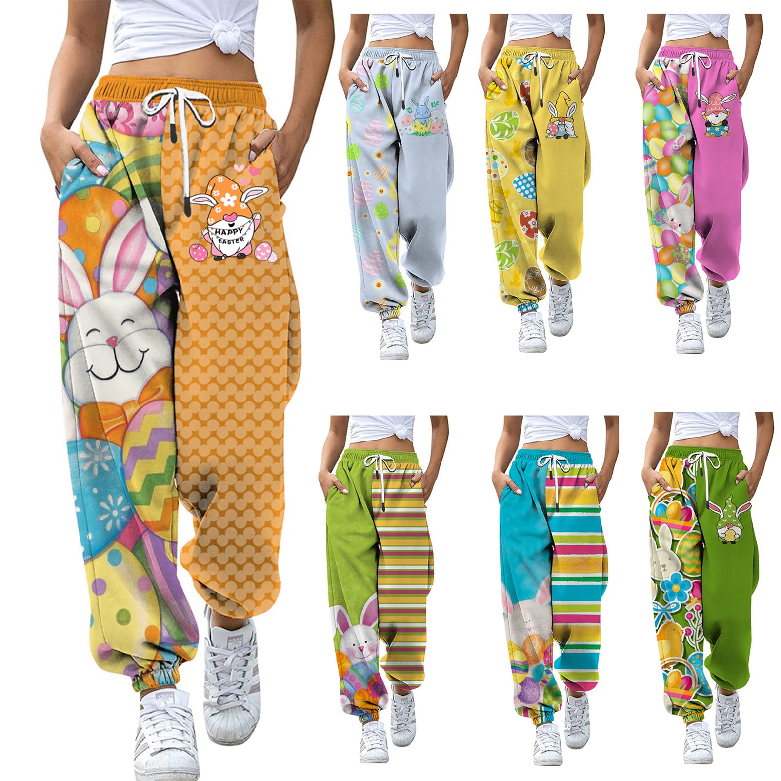 Women's High Waist Patchwork Jogger Pants with Pockets - Trendy Baggy Sweatpants for Yoga, Running & Lounge Wear - Casual Athletic Trousers for Festival & Everyday Comfort