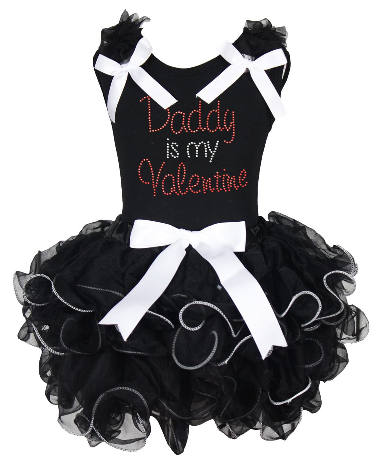 Valentine's Day Daddy's Girl Outfit - Black Cotton Shirt & Petal Skirt Set for Girls 1-8 Years | Father-Daughter Matching, Holiday Photos, Special Occasion Wear