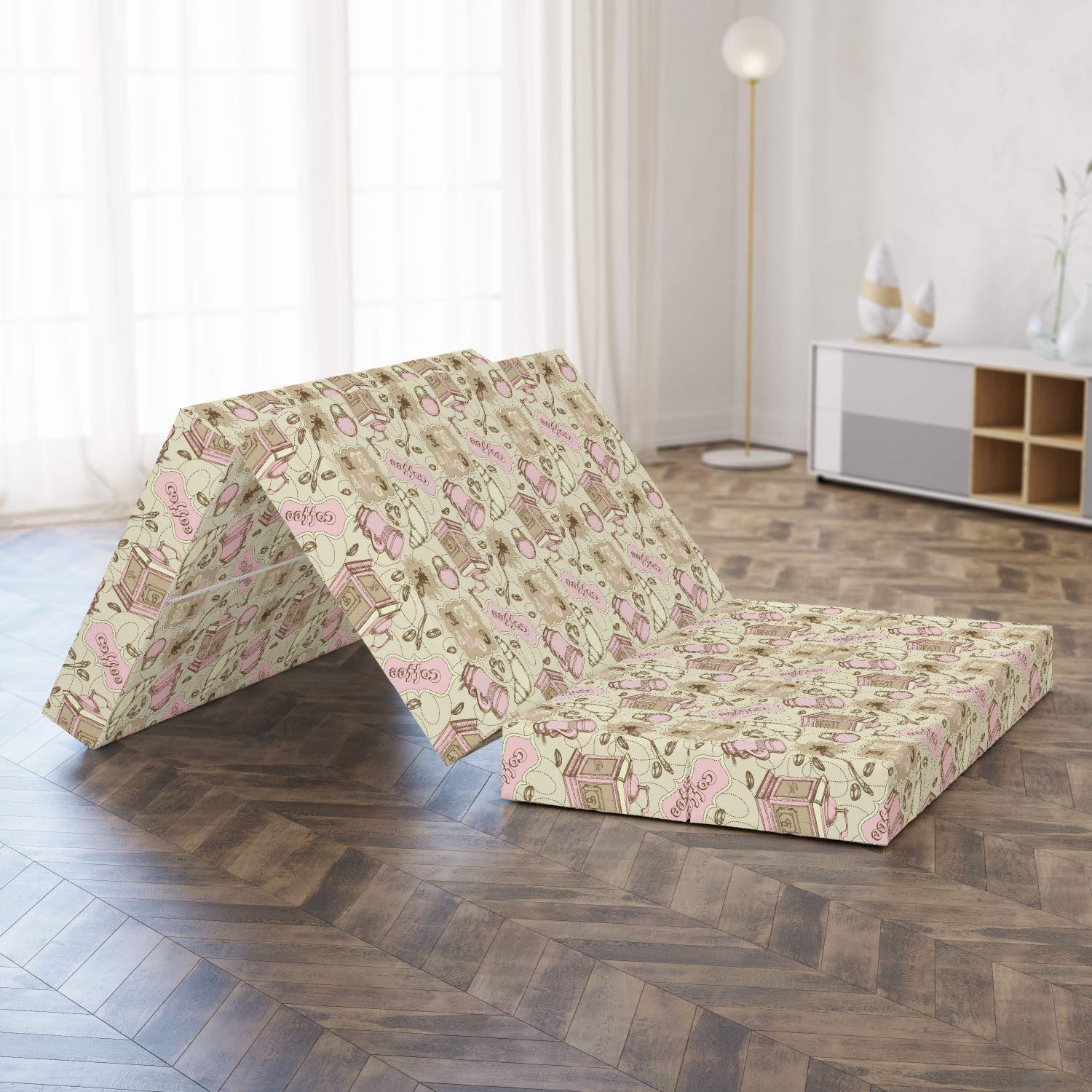 Ambesonne Abstract Foldable Mattress - Tea Pots & Cups Design, 78.7