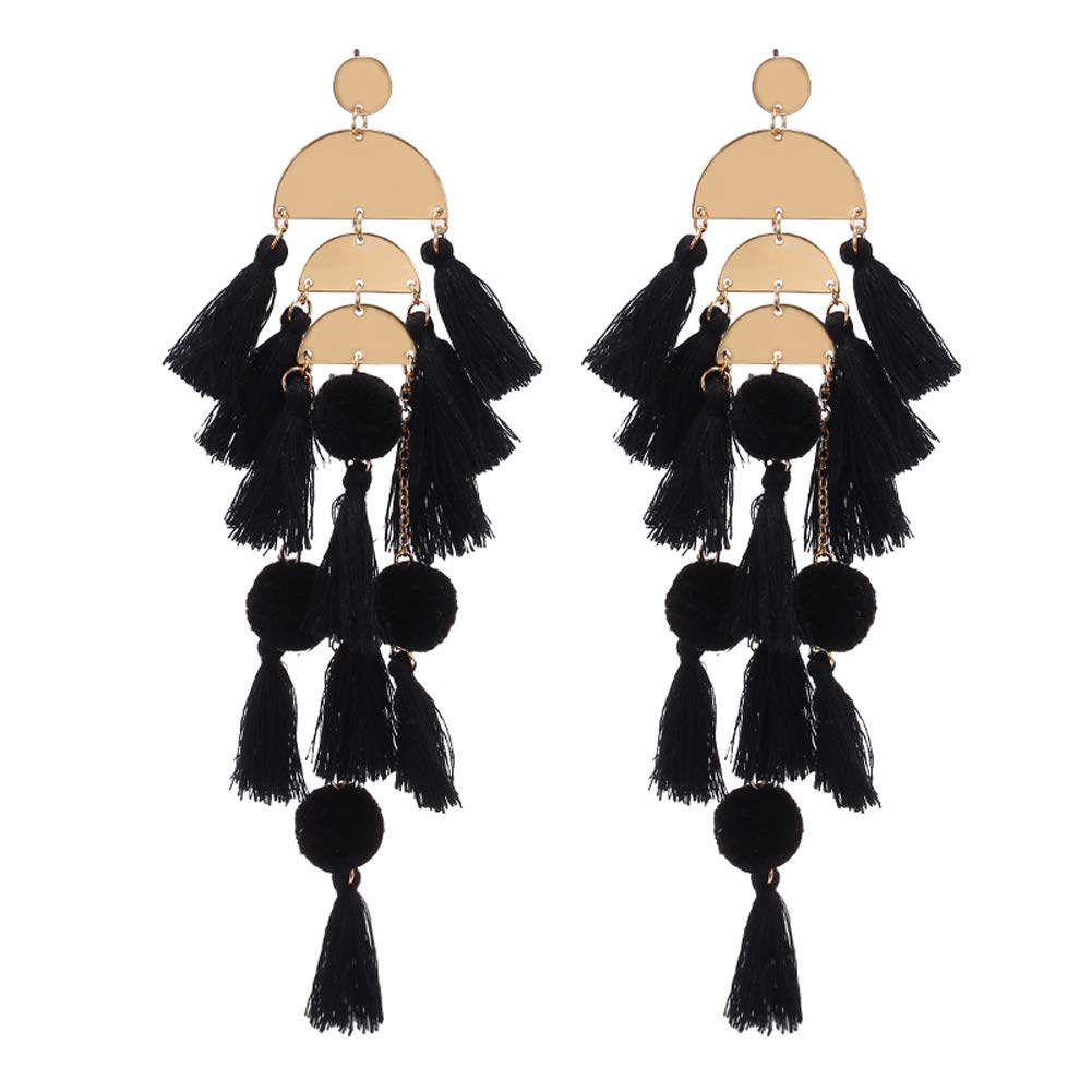 Long Tassel Earrings for Women - Colorful Large Bohemian Statement Earrings | Hawaiian Summer Beach Jewelry for Women & Teen Girls | Perfect for Vacation, Festival, and Boho Chic Outfits
