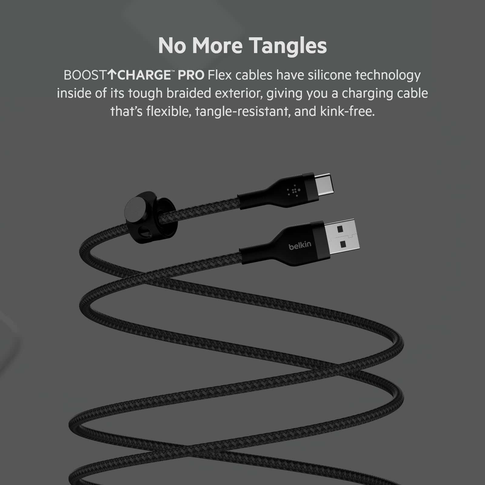 Belkin BoostCharge Pro Flex Braided USB-C to USB-A Cable (6.6ft/2M) - Fast Charging, USB-IF Certified for iPhone 16, iPad Pro, Galaxy S25/S24, Note, Pixel & More - Durable & Tangle-Free (2-Pack, Black) - Perfect for Home, Office & Travel Charging Needs