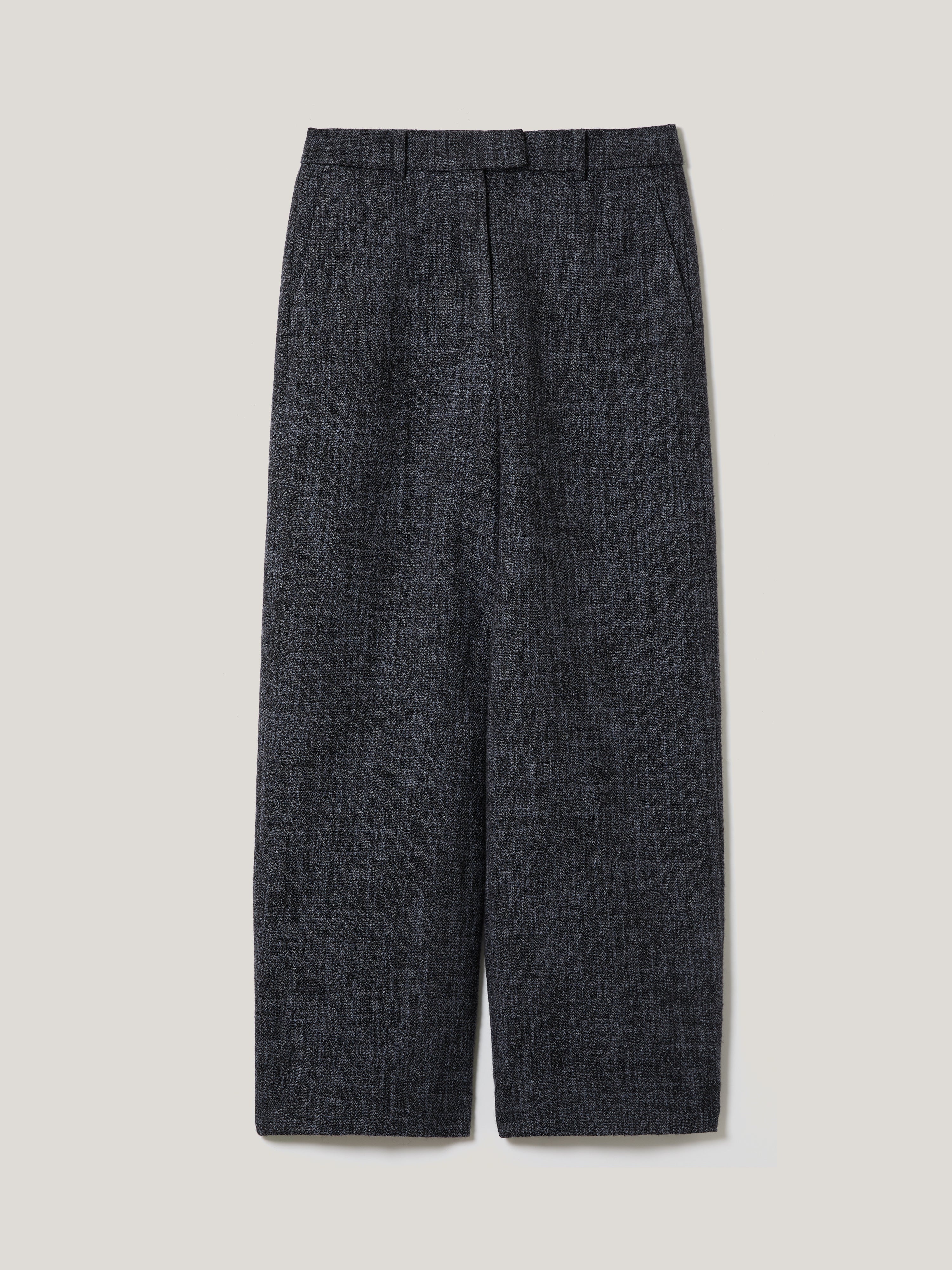 Hale Boucle Cropped Trousers for Women - High Waist Wide Leg Pants in Navy Blue | Perfect for Office, Casual Wear & Travel