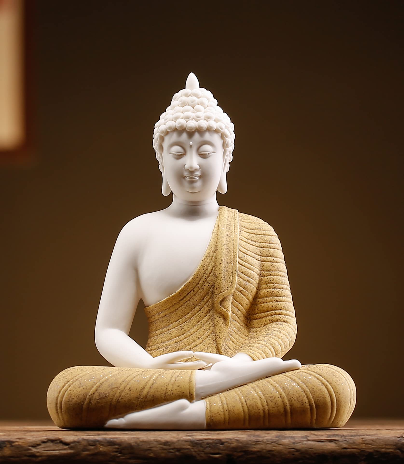 6 Inch Ceramic Yellow Buddha Statue - Handcrafted Outdoor & Indoor Decor for Garden, Patio, Living Room, Meditation Space & Zen Home Decor