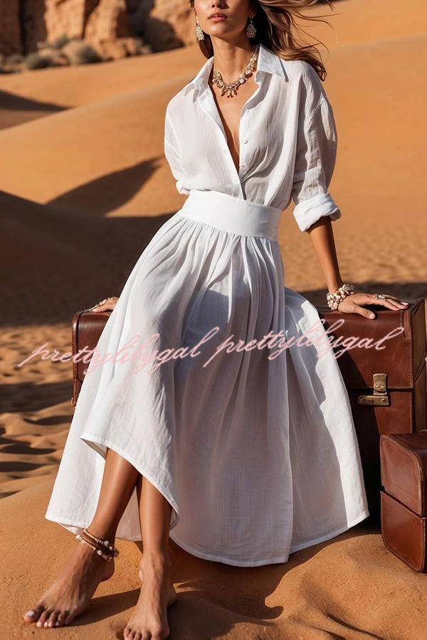 Elegant Solid Color Lapel Long Sleeve Casual Waist Midi Dress for Women - Perfect for Office, Date Night & Spring/Summer Outfits