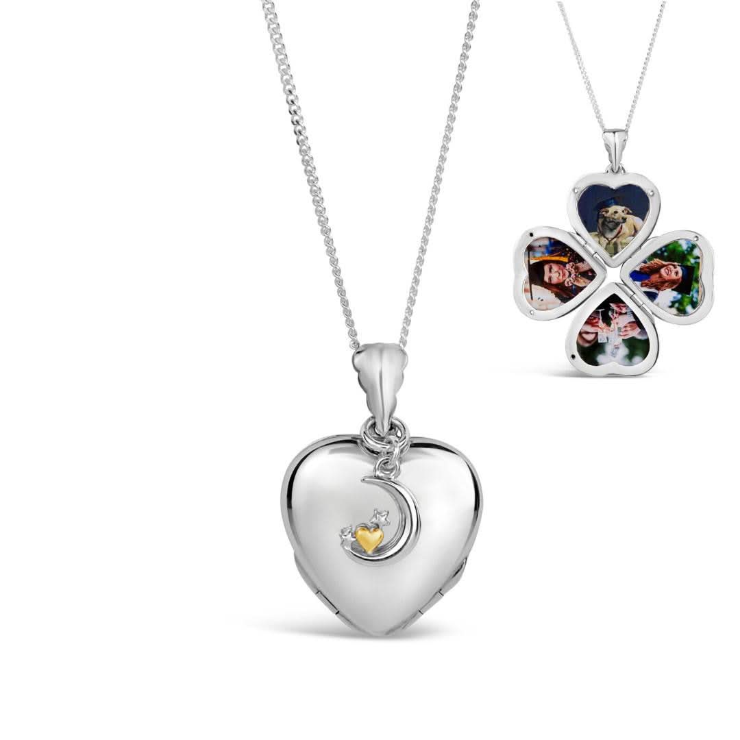White Gold Four Photo Heart Charm Locket - Personalized Keepsake for Loved Ones | Perfect for Valentine's Day, Anniversaries & Memorial Gifts