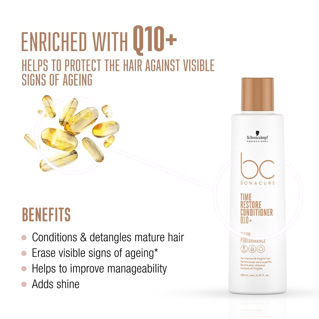 Schwarzkopf Professional Bonacure Time Restore Q10+ Clay Treatment Mask for Mature Hair - 200ml | Deep Hydration & Repair for Dry, Damaged Hair | Salon-Quality At-Home Hair Care Treatment