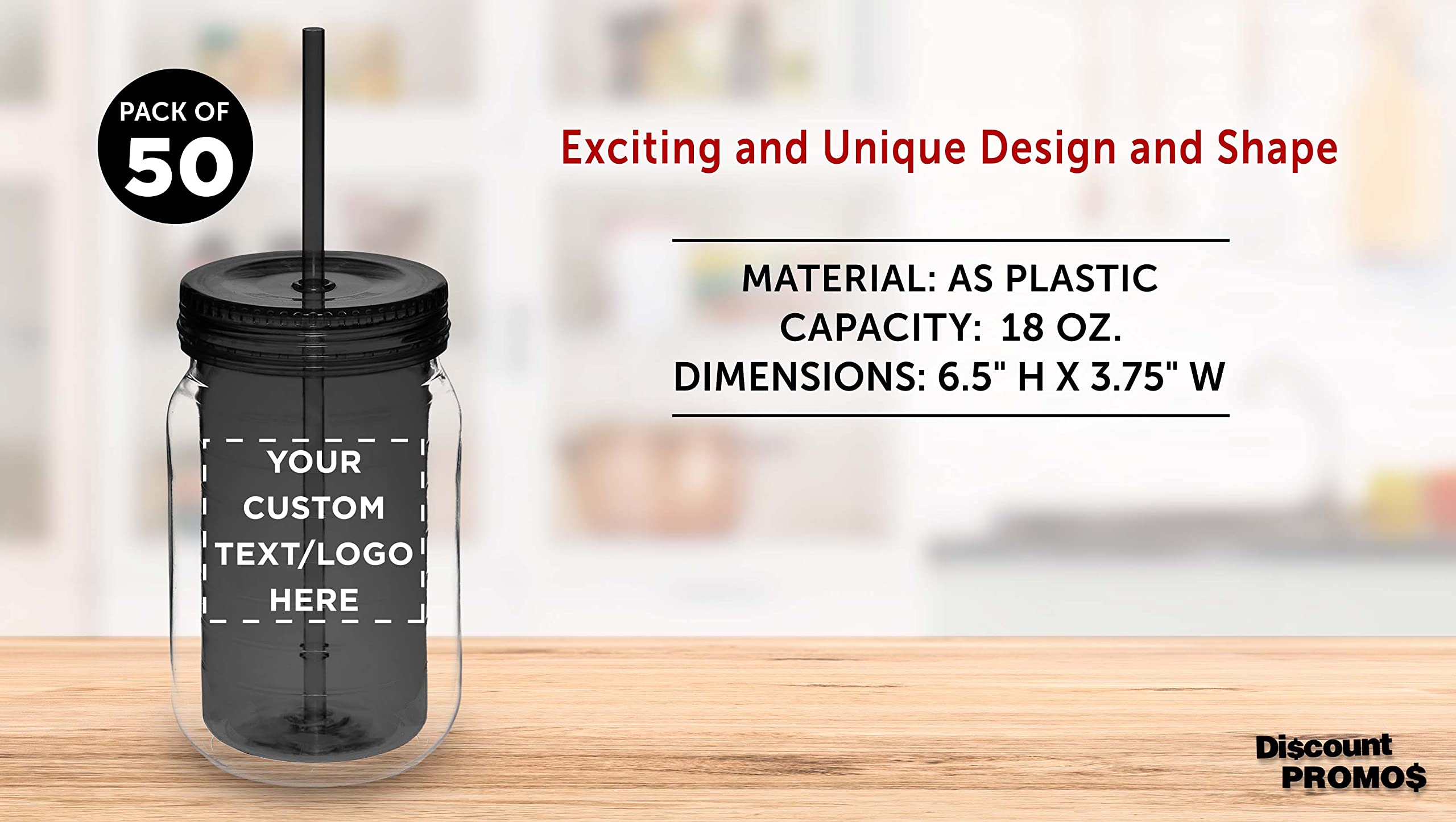 Custom 18 oz Acrylic Tumblers with Straw - Bulk Pack of 50 Personalized Drink Cups - Ideal for Smoothies, Iced Coffee, Soda & Beverages - Charcoal Color - Great for Parties, Restaurants & Events