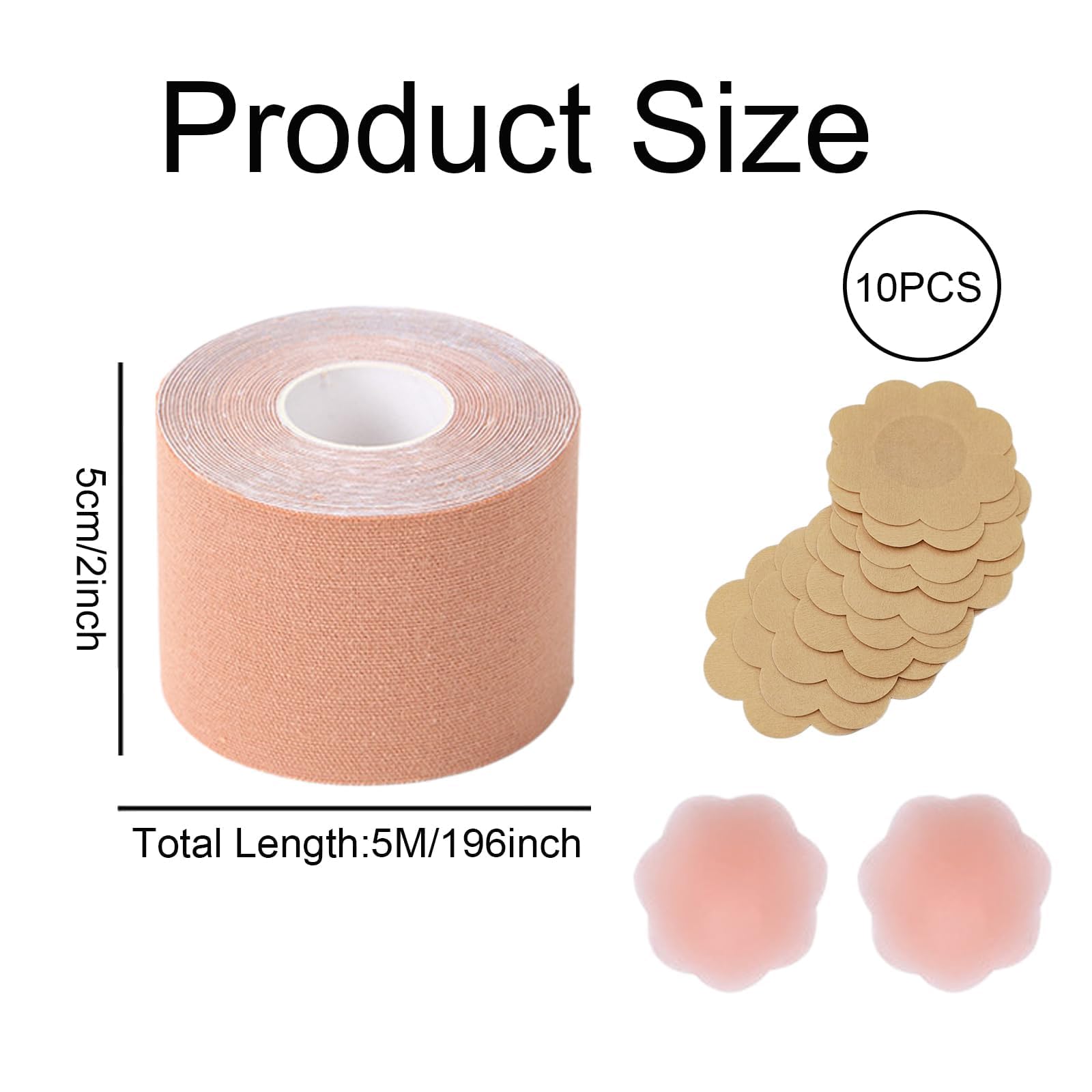 Breast Lift Tape for Women - 5M Boob Tape & Nipple Covers Set, Body Tape for Breast Support, DIY Breathable Adhesive Tape - Perfect for Backless Dresses, Strapless Outfits & Special Occasions